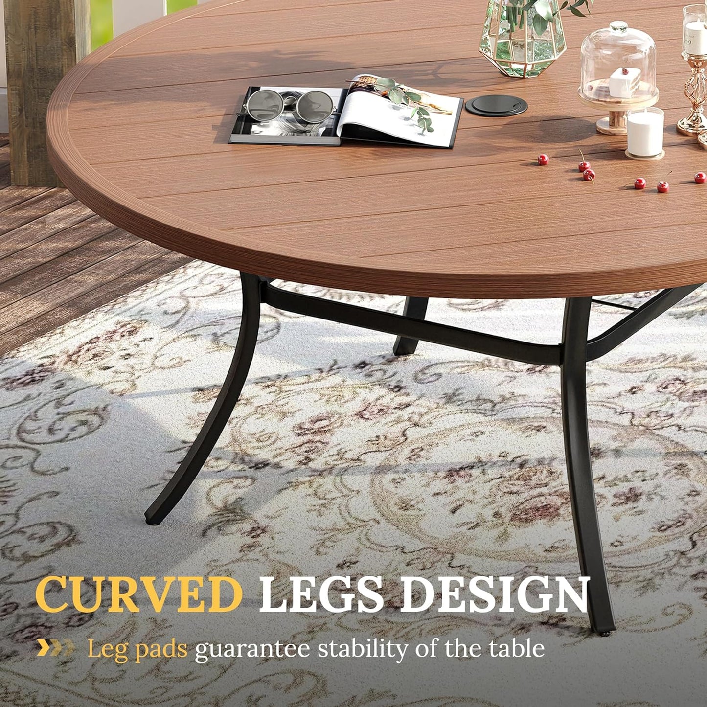 VICLLAX 11 Pieces Patio Dining Set for 10, Outdoor Furniture Set Includes 60" Round Outdoor Table and 10 Lawn Stackable Chairs, Walnut Wood-Like Tabletop and Brown Fabric