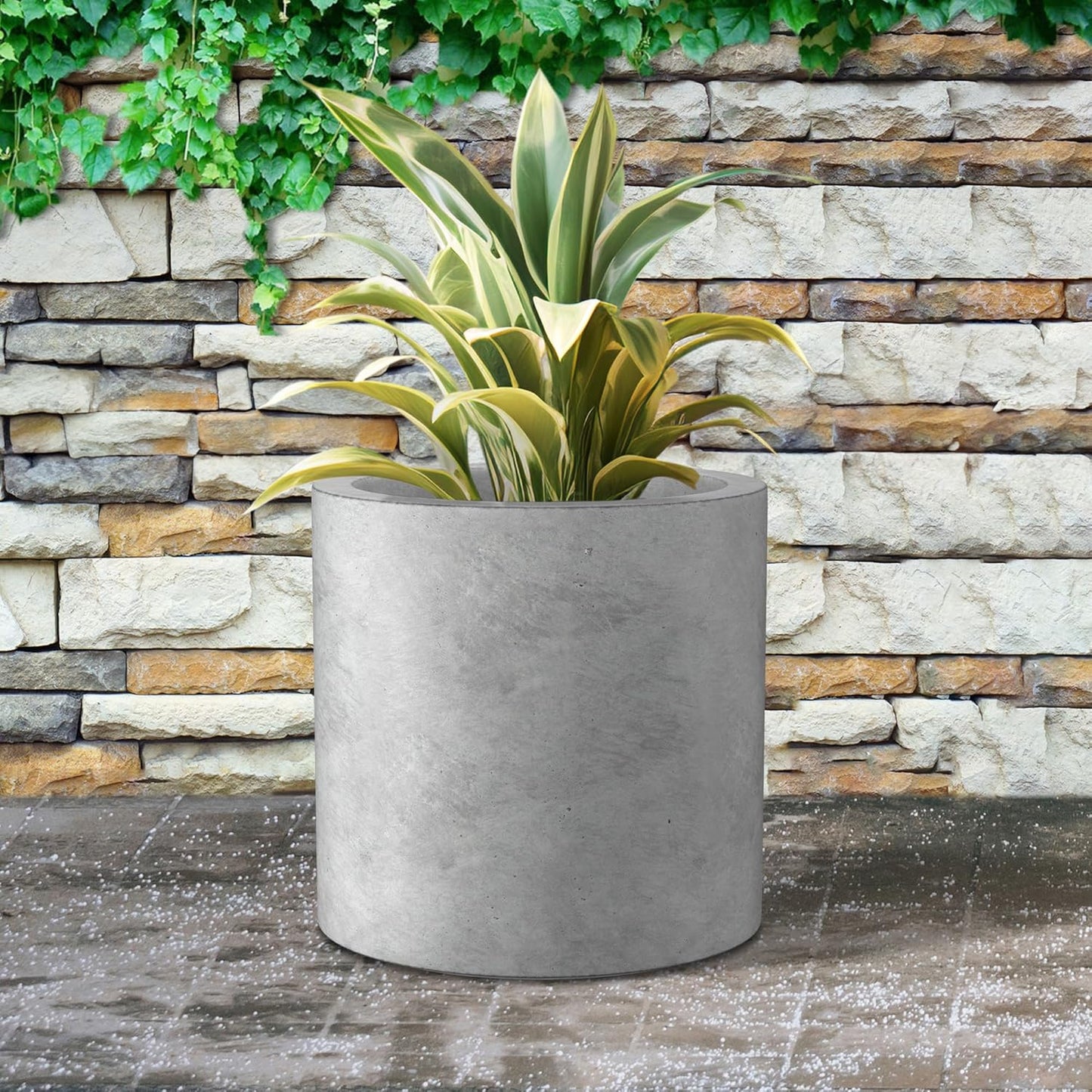 Kante 15.7" Dia Round Concrete Planter, Modern Style Large Cylindrical Plant Pot with Drainage Hole and Rubber Plug for Indoor Outdoor Patio, Natural Concrete