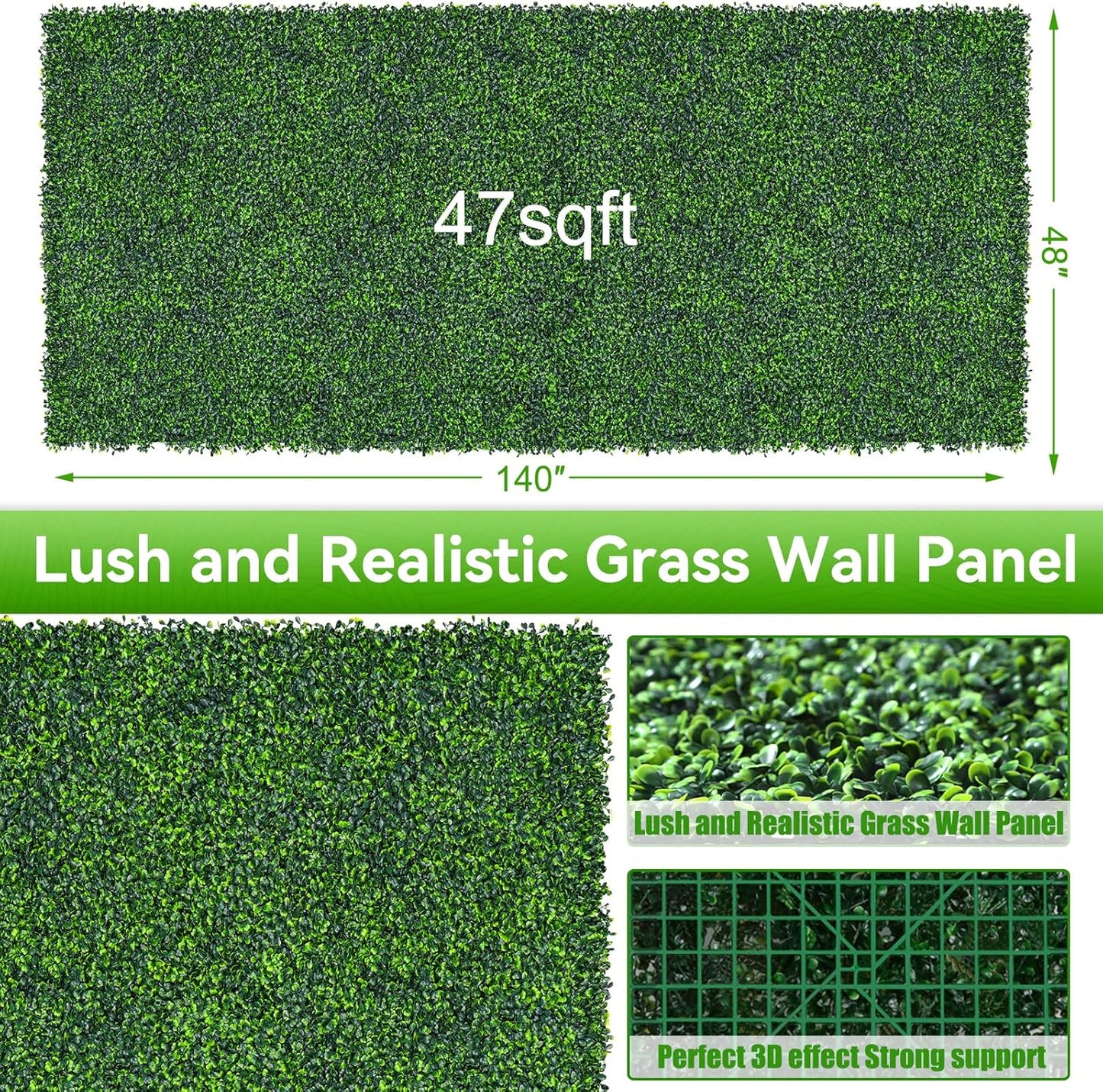 Artificial Boxwood Roll,48x140in(47 sqft) UV-Anti Faux Ivy Grass Wall Backdrop for Balcony Privacy, Fake Grennery Wall Decor for Garden, Patio, Backyard