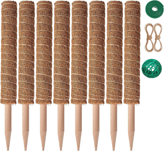 8 Pcs Moss Pole for Plants Monstera, Plant Support Stakes for Indoor Climbing Plants Grow Upwards, with 65ft Twist Ties, 13ft Jute Rope, 6.5ft Hook-and-Loop Strip