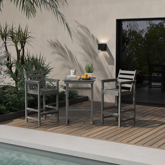 Outdoor Bar Set, 3-Piece HDPE Balcony Set with 2 Tall Adirondack Chairs and Bar Table, All-Weather Bar Height Stools for Patio, Backyard, Poolside (Grey)