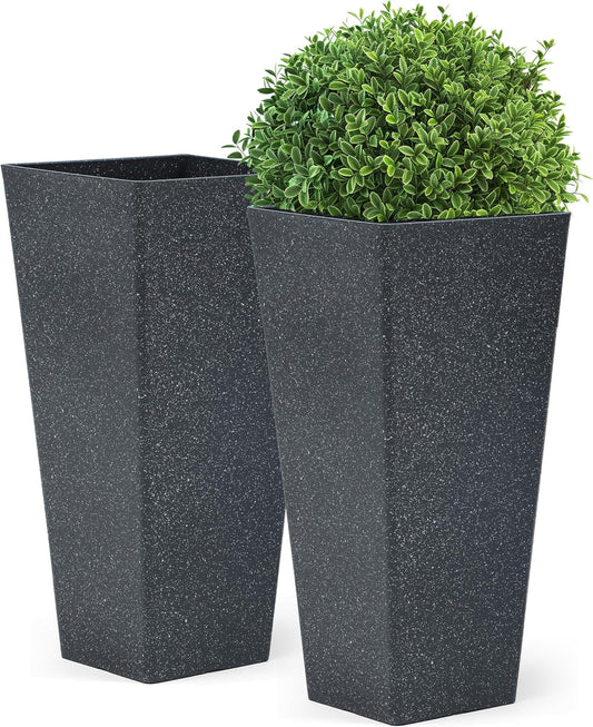 28" H Oversized Tall Planter Box for Outdoor Plants, Set of 2 Large V-Shaed Square Flower Pots, Modern Plant Container for Patio, Garden, Porch, Balcony or Indoor Home Decor, Back Terrazzo-Look