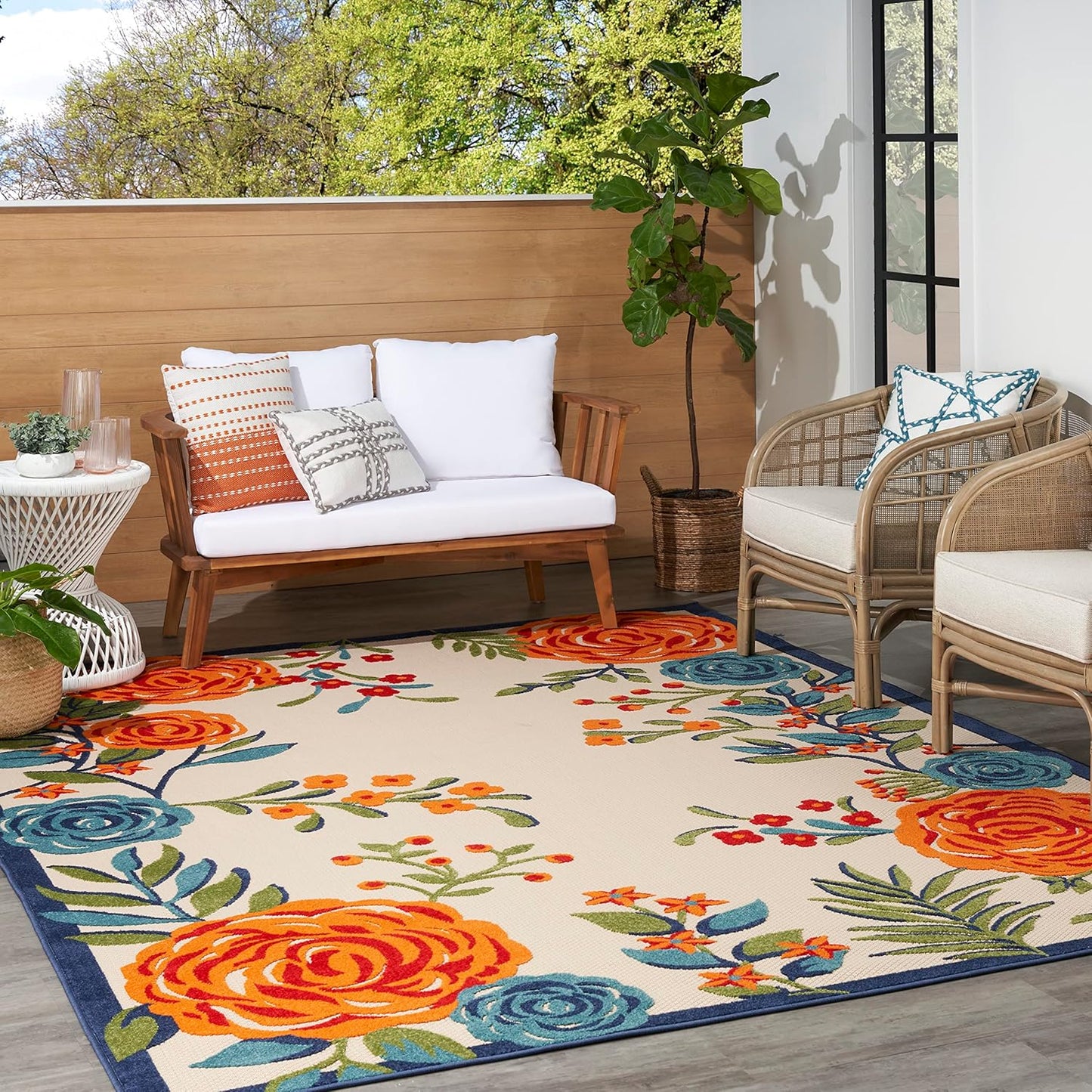 Nourison Home Aloha Indoor/Outdoor Modern Multicolor 5'3" x 7'5" Area Rug, Easy Cleaning, Non Shedding, Bed Room, Living Room, Dining Room, Kitchen (5x7)