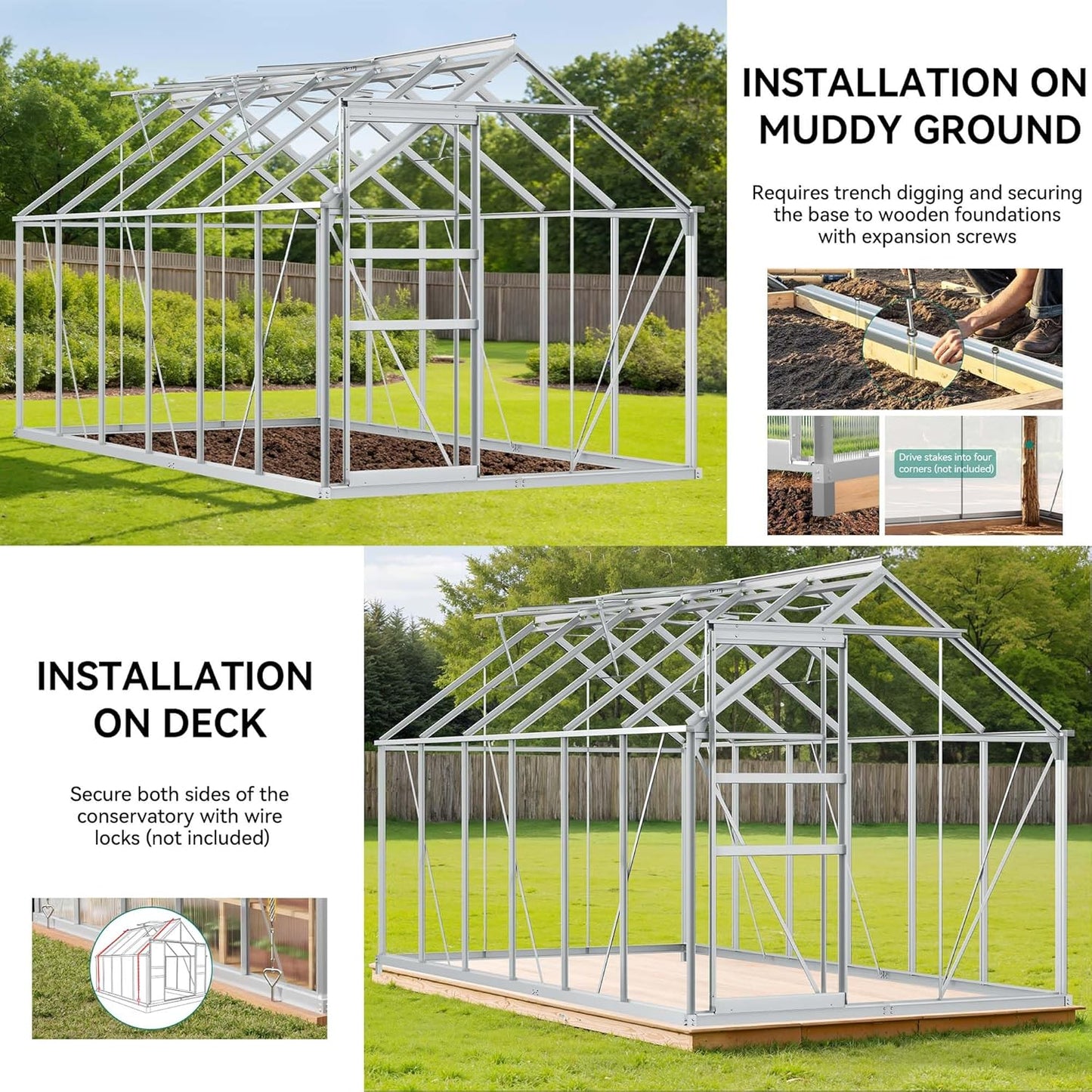 YITAHOME 12x6FT Polycarbonate Greenhouse Large Heavy Duty Green Houses Outdoor Aluminum Greenhouses with Sliding Doors Vent Window Walk-in Greenhouse for Garden Backyard, Silver