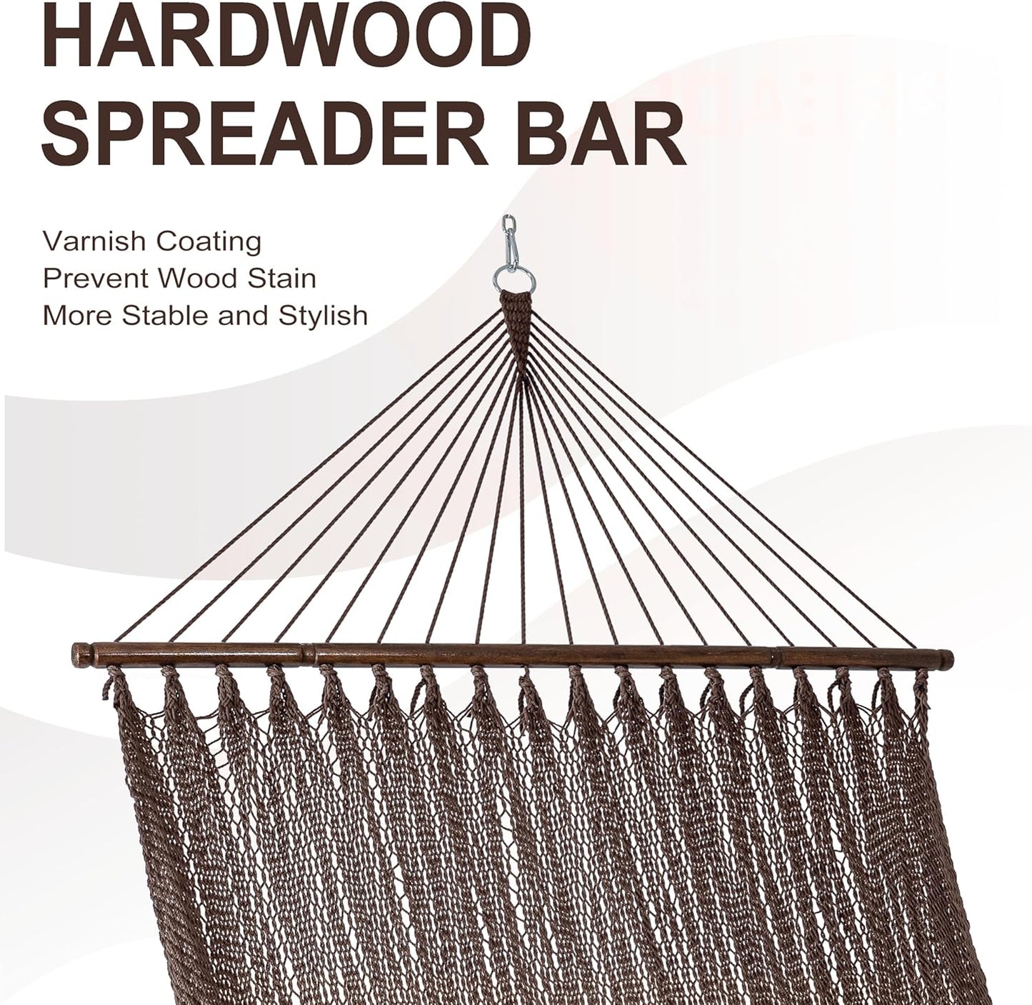 Lazy Daze Hammocks 10.5 FT Double 2 Person Caribbean Rope Hammock, Hand Woven Polyester Hammock with Spreader Bars for Outdoor Backyard Patio Poolside, 450 LBS Capacity, Brown