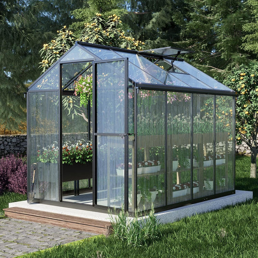 BPS 6' x 8' Walk-in Polycarbonate Greenhouse with Heavy-Duty Aluminum Frame, 1 Vent Window & Lockable Door for Outdoor, Patio, Backyard, and Garden Use