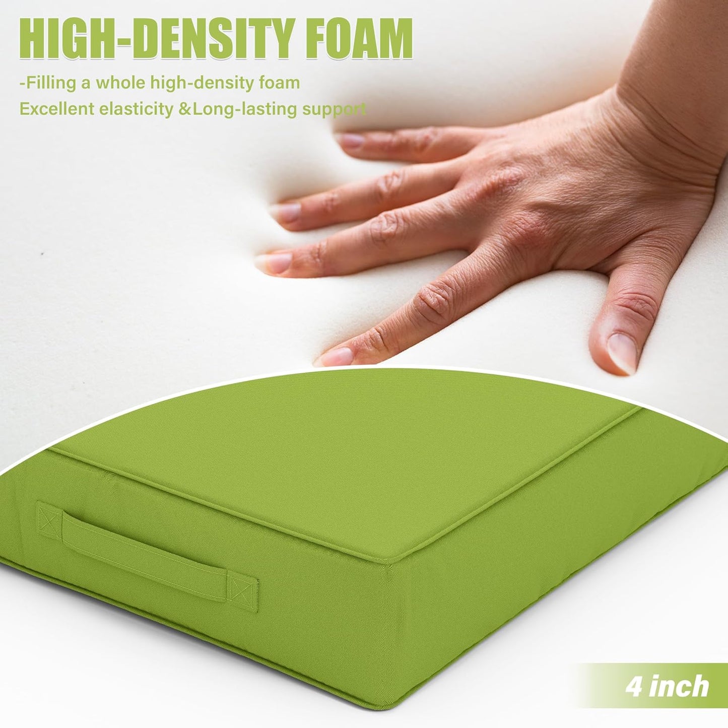 Patio Chair Cushions 22 X 22 X 4 Inch Waterproof Outdoor Seat Cushions for Patio Furniture, Outdoor Sofa Couch Pads with Ties & Handle, Set of 2, Grass Green