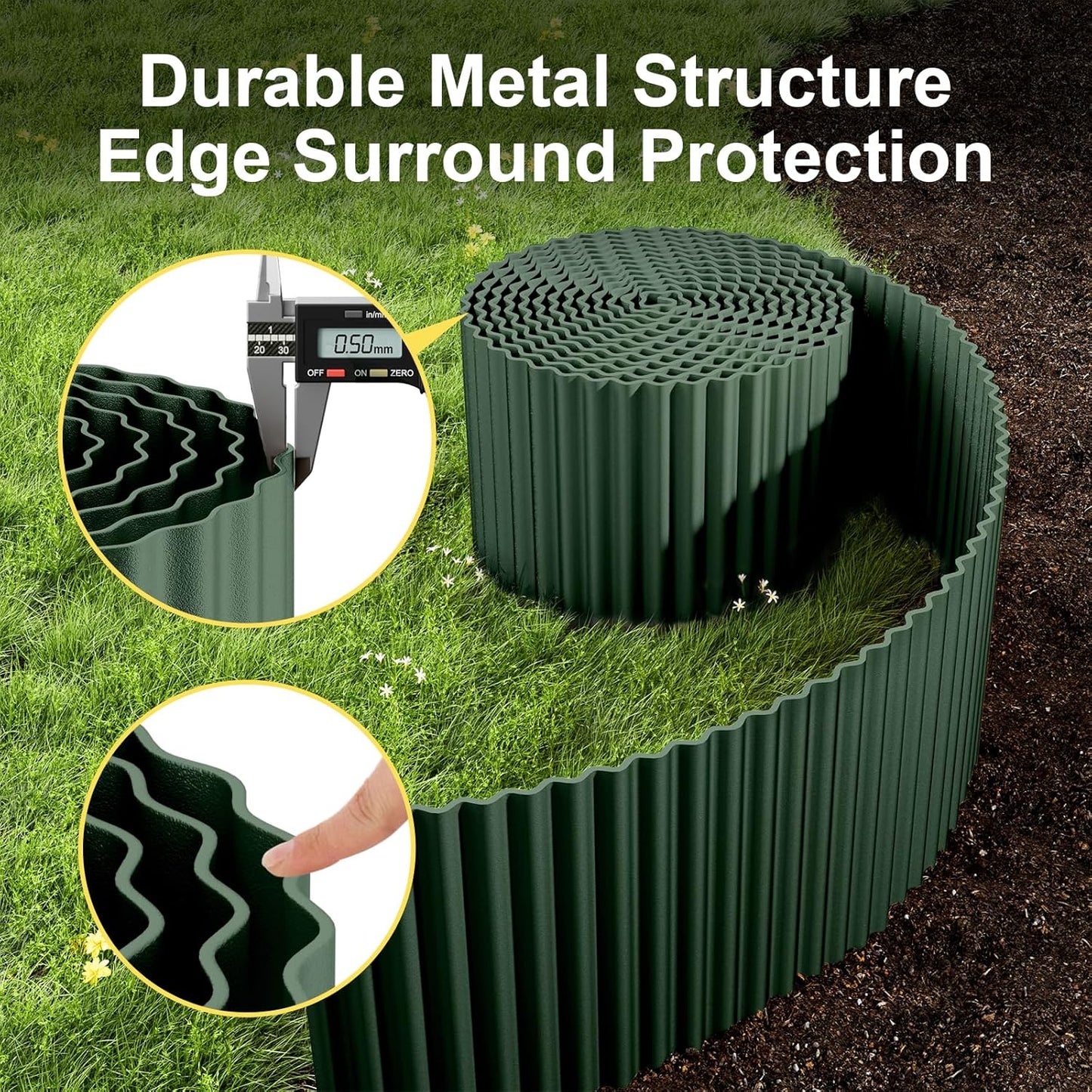 Land Guard Corrugated Metal Garden Edging, 6"×50Ft Steel Landscape Edging, Corrugated Metal Yard Edging Borders, Steel Edging for Landscaping, Garden Fence, Lawn, Flower Bed (Olive-Green)