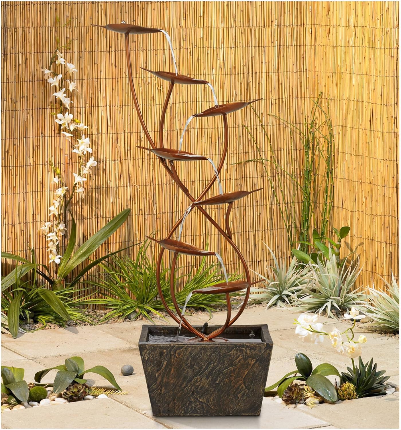 Ashton Curved Leaves 41" High Large Modern Indoor Outdoor Decor Copper Resin Floor Fountain Standing Waterfall Tiered Cascading Water Feature for Outside Garden Patio Yard Backyard - John Timberland