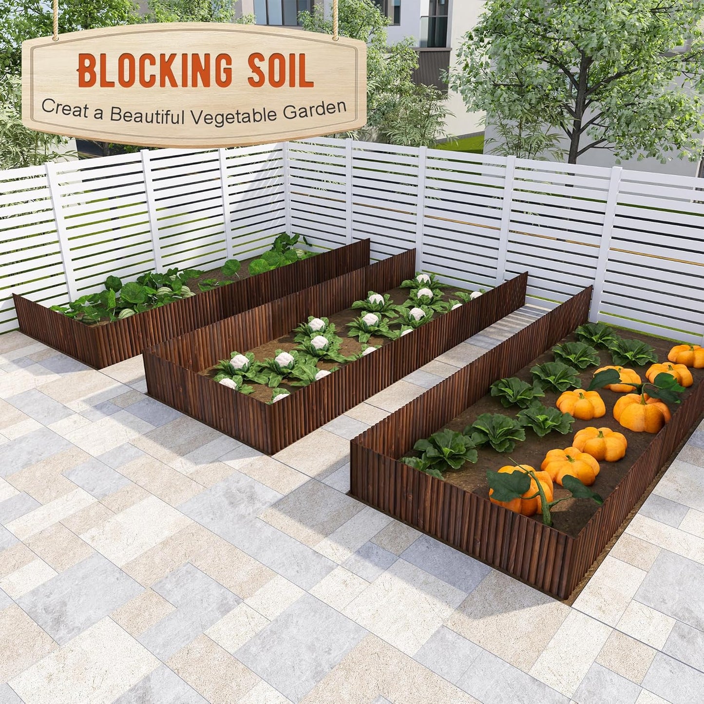 Garden Edging Border Garden Fence Wood Fence Border for Yard Patio Path Edging Decorative Landscape Edging Flower Bed Fence.15.7" H-2pcs