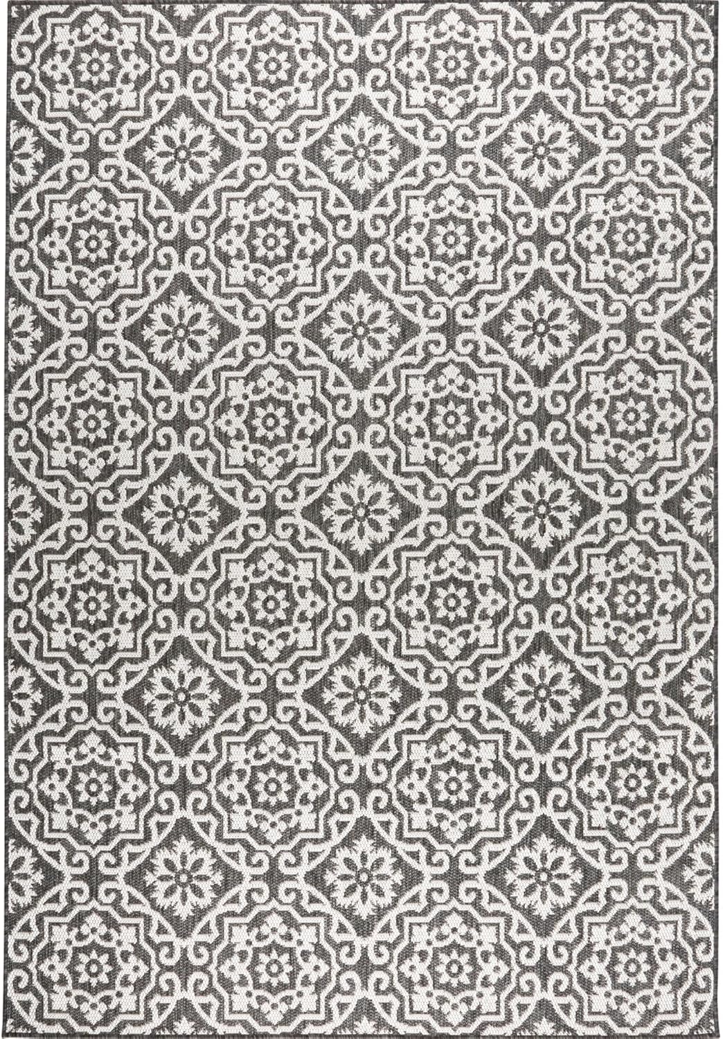 Nicole Miller New York Patio Country Julia Transitional Geometric Indoor/Outdoor Area Rug, Black/Grey, 9'2"x12'5"