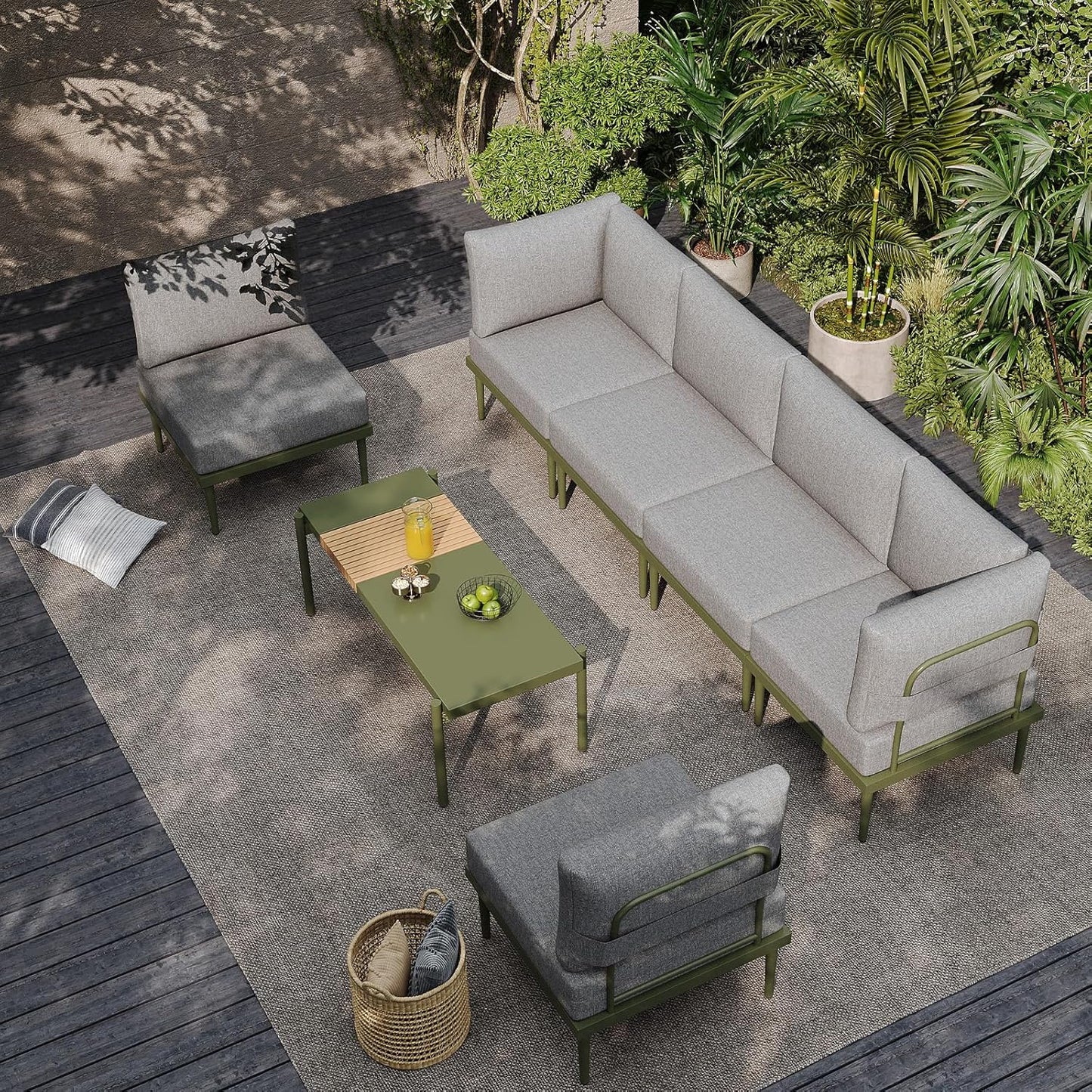 Sundale Outdoor 7 Pieces Metal Patio Furniture Set, Outdoor Sectional Sofa w/6 Inch Olefin Cushion and Coffee Table, Modern Outdoor Conversation Sets