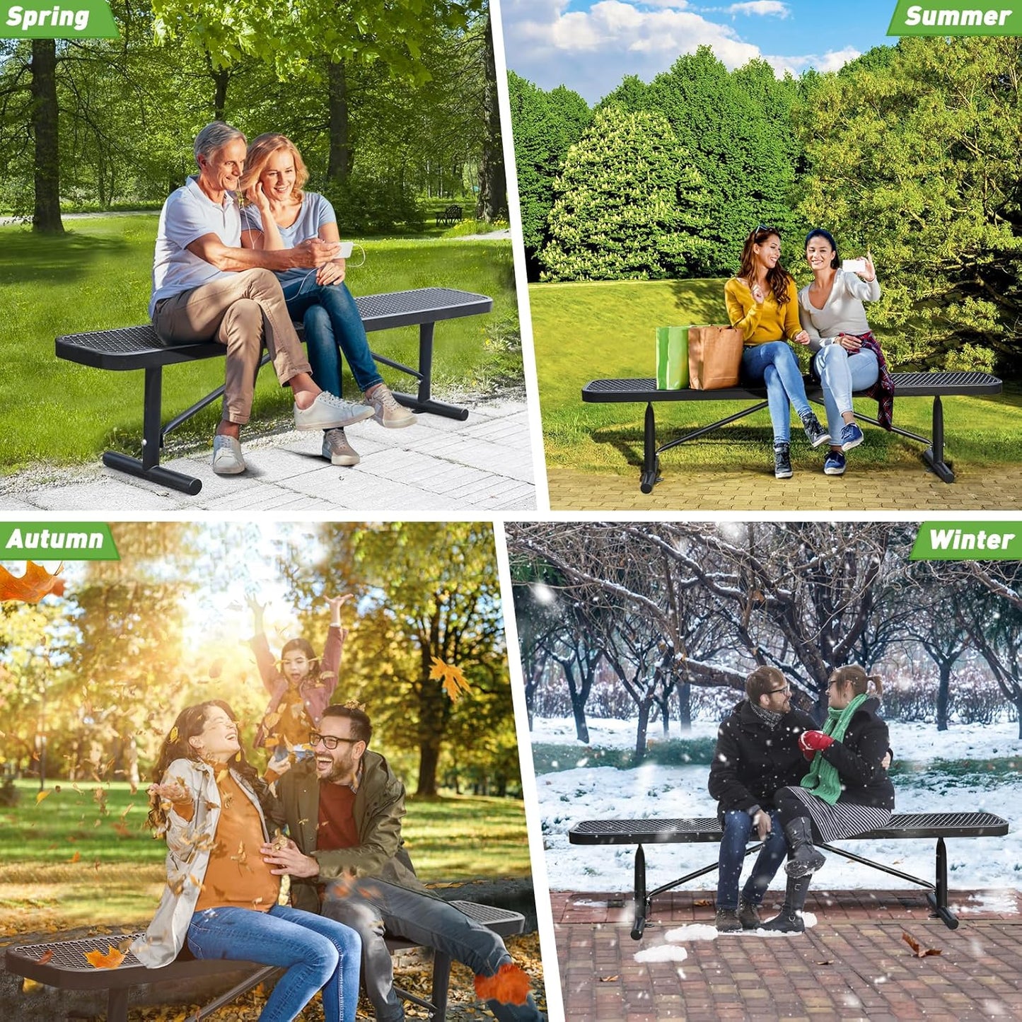 Thermoplastic Coated Iron Park Bench for Outside, Heavy Duty Metal Garden Bench, Expanded Commercial Grade Seating for Shopping Malls, Lawn Yard Porch Entryway (Black without Backrest, 72IN)