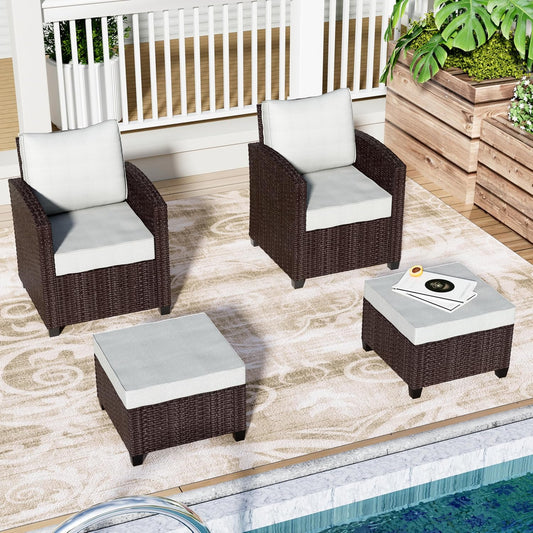 Outdoor Patio Sectional Sofa Set, 4-Piece Rattan Furniture, Patio Conversation Sets with Fire Pit, Swivel Sofa, Seats 2, Light Grey