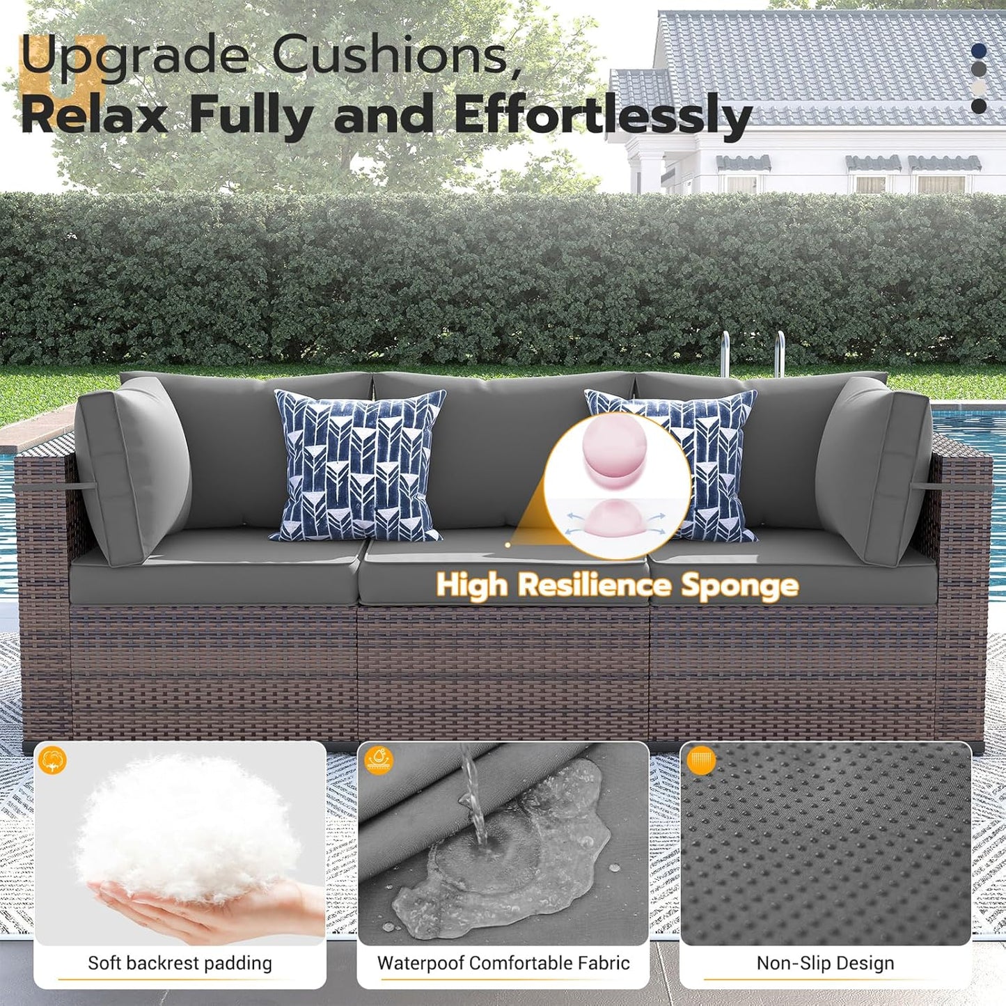 UDPATIO 5 Piece Patio Furniture Set, Outdoor Sectional Modular Sofa with 4'' Thickened Cushions, Wicker Outdoor Furniture Conversation Sets with Waterproof Cover for Backyard Deck(Brown/Dark Grey)