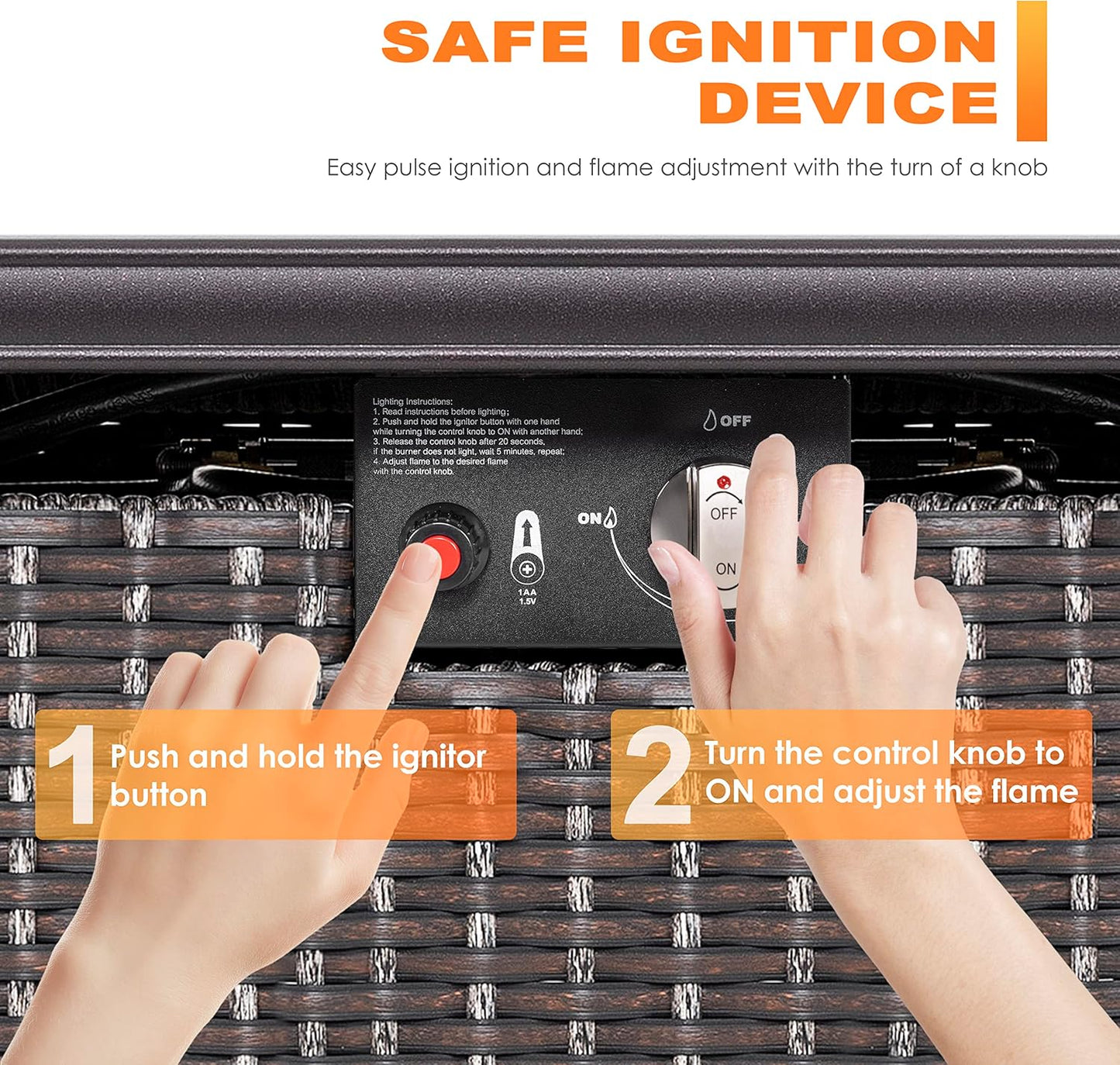 Nuu Garden Outdoor 43 Inch 50,000 BTU Propane Gas Fire Pit Table, Aluminum Tabletop and PE Rattan Weaved Steel Frame, Water-Proof Oxford Cover, Glass Beads, Lid, Dark Brown