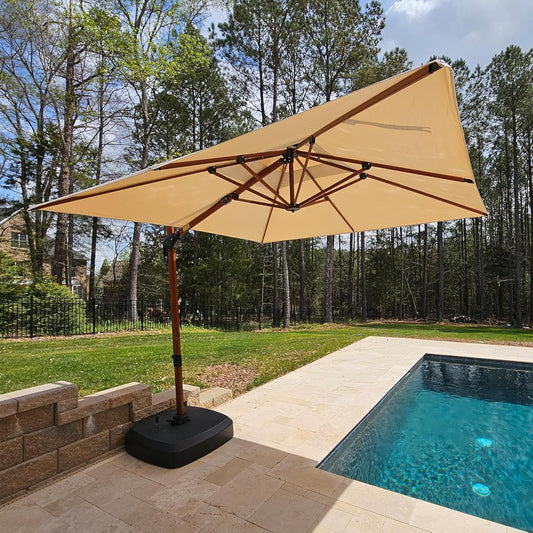 PURPLE LEAF 11' X 11' Patio Umbrella Cantilever Outdoor Umbrellas Square Large Parasol Windproof Sunshade Heavy Duty Sun Umbrellas for Deck Pool Patio Garden, Beige