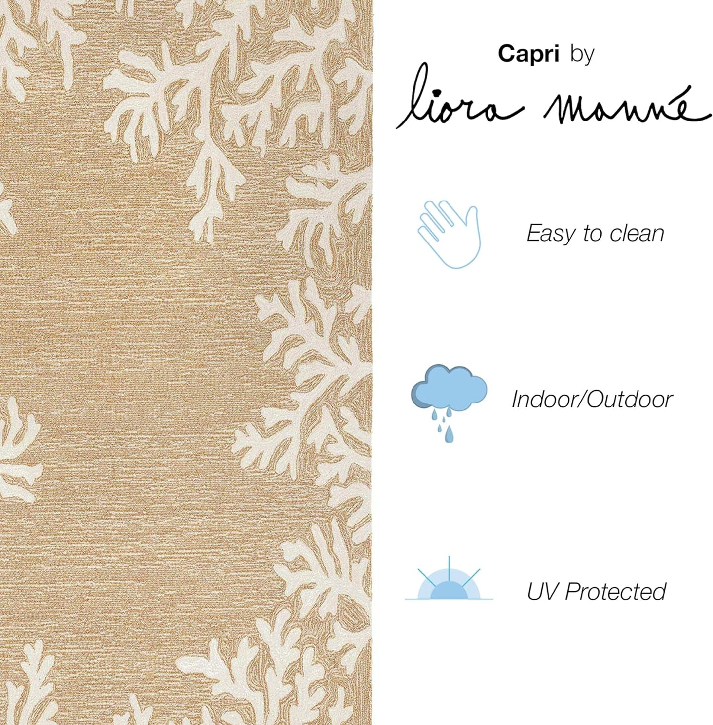 Liora Manne CAPRI Indoor/Outdoor Handmade Synthetic Blend Durable Area Rug - Traditional Border Coastal Beach Accent (Coral Border Neutral) (2'6" x 4')