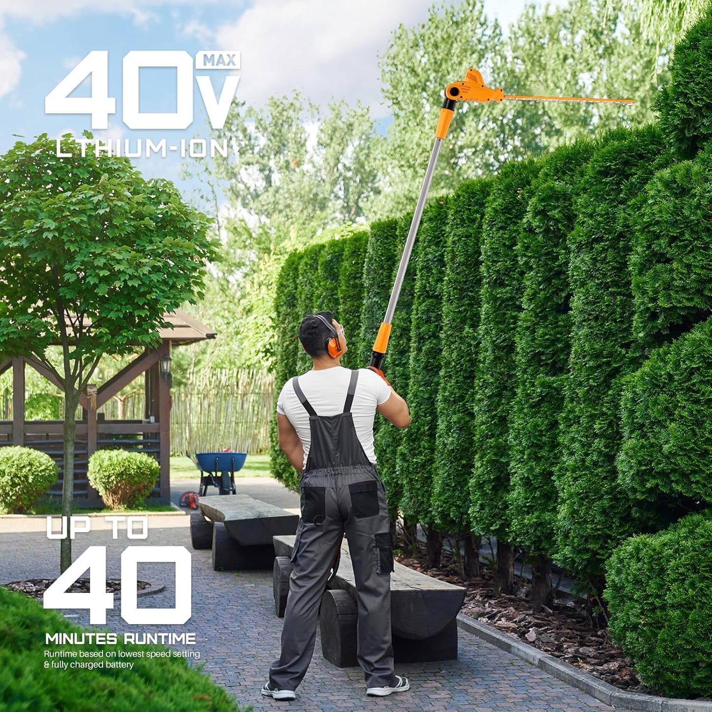 40V Pole Hedge Trimmer Cordless, 500mm Telescopic Range Pole Hedge Trimmer, 9 Rotary Positions Hedge Trimmer with Extension Pole, with 2Ah Battery and Charger Included