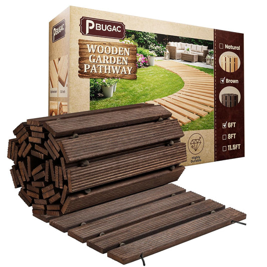 6FT Wooden Garden Pathway, Roll Out Walkway for Patio, Backyard and Outdoor Decor, Weatherproof, Non Slip and Easy to Install, Perfect for Beach, Wedding or Lawn (Brown)