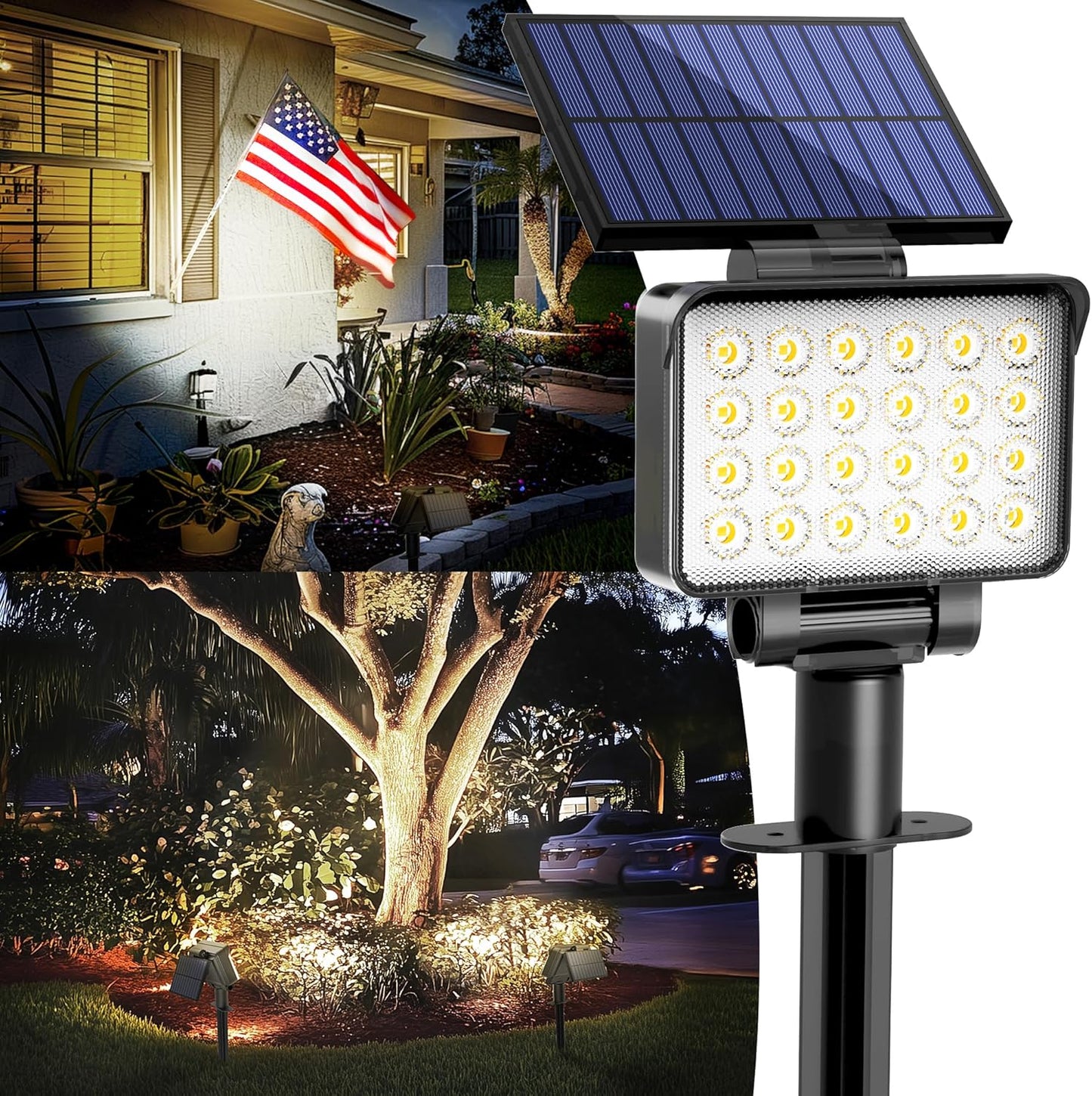 Solar Spot Lights Outdoor Waterproof for Flag, Tree, House, Garden, Yard, Landscape Spotlights for Accent Uplighting Decorations-4 Pack, Natural Light