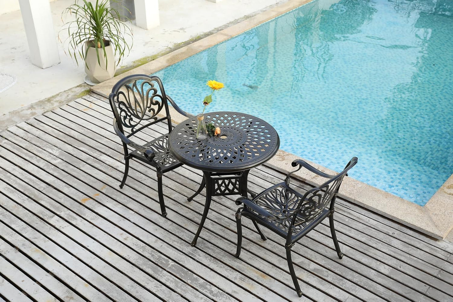 Cast Aluminum Outdoor Patio Dining Set, All Weather Outdoor Furniture Dining Set for Patio, Balcony, Lawn, Garden, Backyard (1 Round Table+2 Dining Chairs)