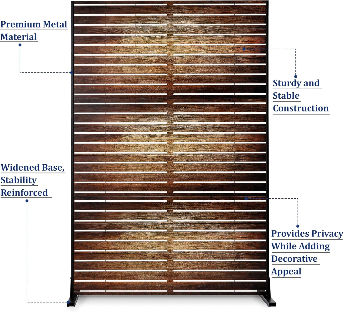 FENCY Outdoor Privacy Screen, 72" H×47" W Metal Patio Privacy Screen, Freestanding Decorative for Deck Balcony Patio Vintage Wood Color