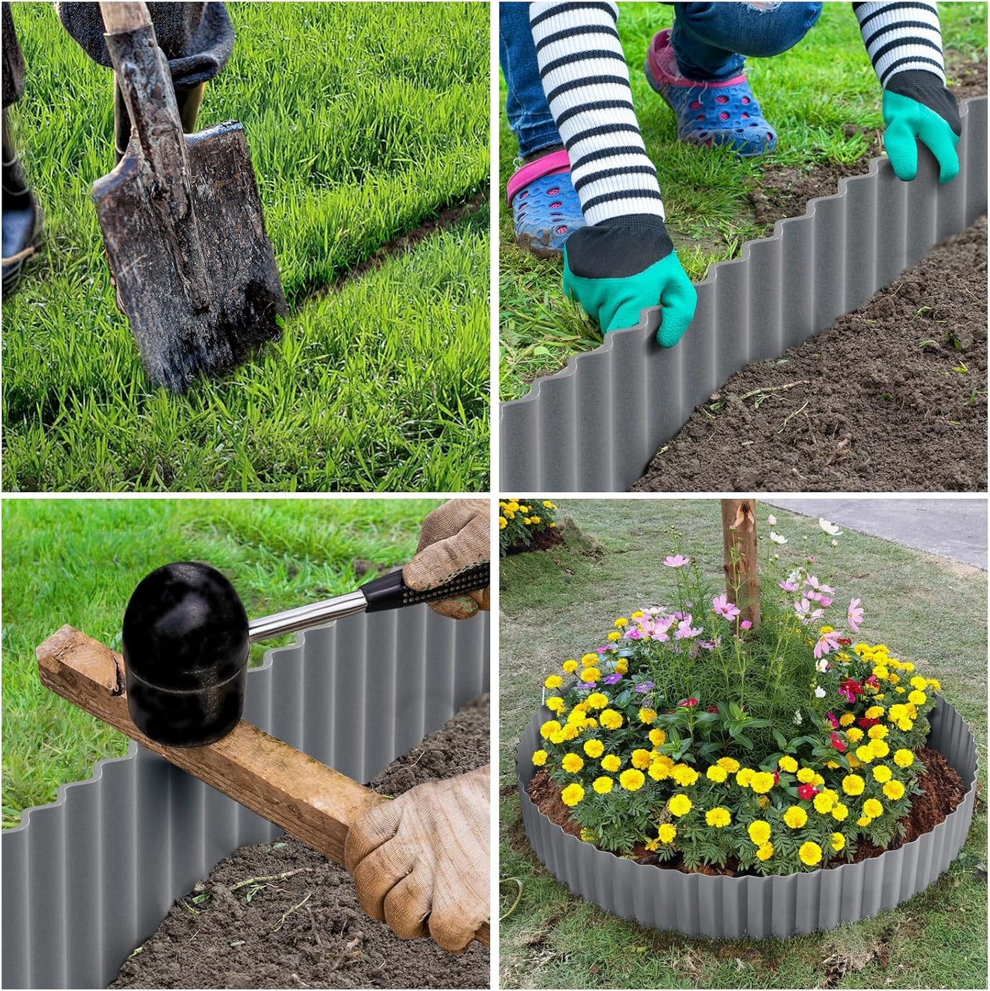 LAVEVE Corrugated Metal Garden Edging 8" x 20Ft, Landscape Edging Border for Lawn, Flower Bed, Garden Fence, Paver Edging (Light Gray)
