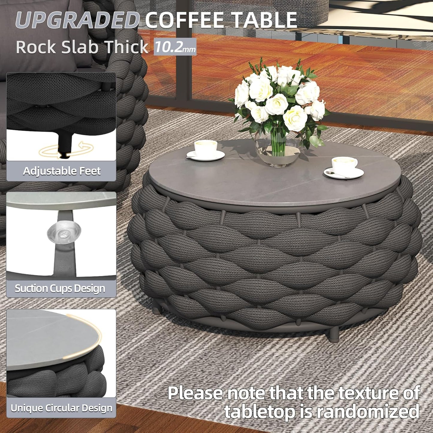 TWT 6-Piece Patio Furniture Set, Modern Outdoor Conversation Set Aluminum Sectional Sofa with Water Repellent Thick Cushions and Coffee Tables, Dark Grey