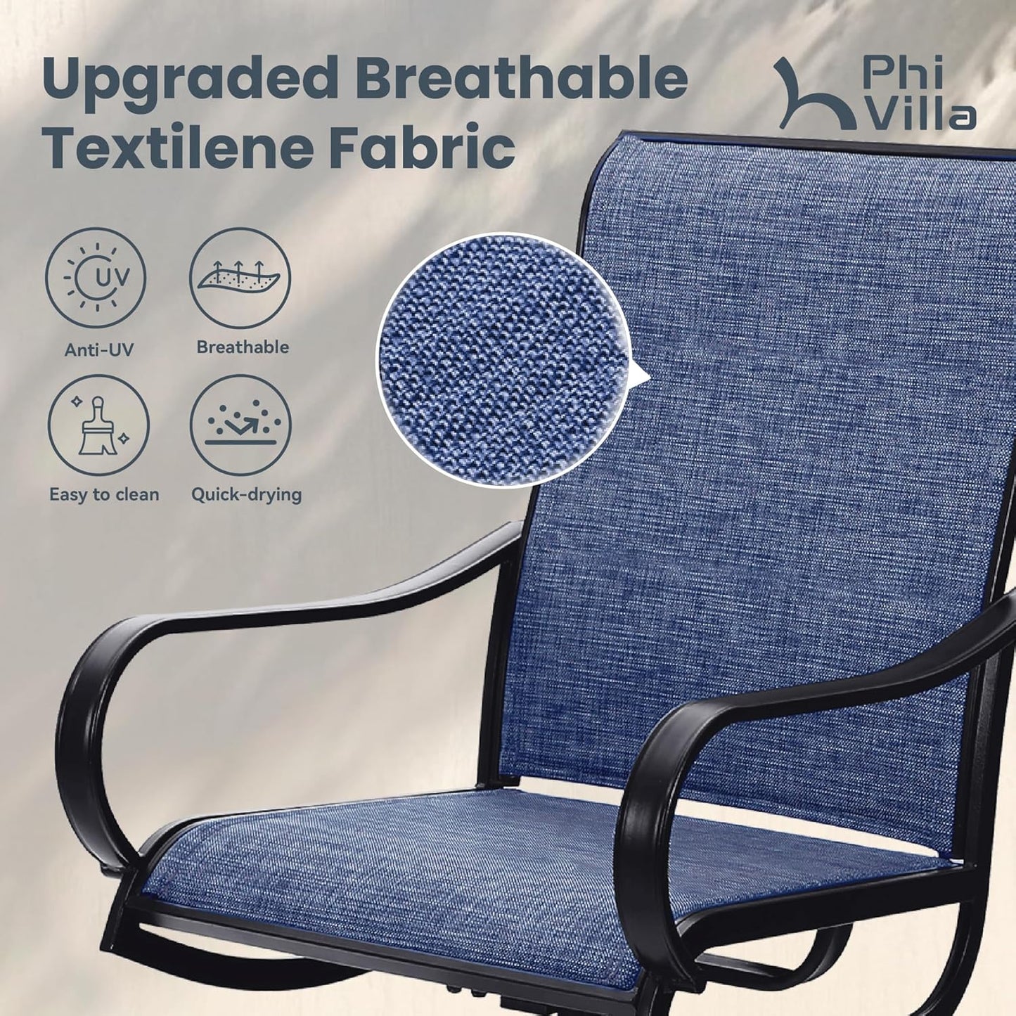 PHI VILLA Patio Swivel Dining Chairs Set of 2, All Weather Outdoor Chair with Textilene Mesh Fabric & Black Metal Frame for Outdoor Lawn Garden Poolside (Blue)