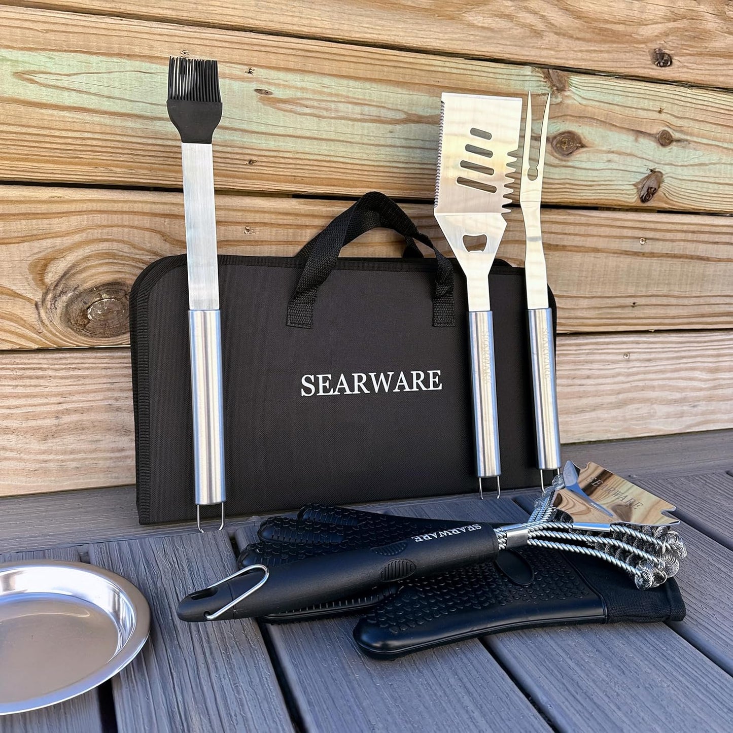 Barbecue Grill Tool Set - Stainless Steel - Strong Durable Design - Heat Resistant Glove & Bristle Free Grill Brush - Thermometer, Meat Injector, & Corn Skewers - Perfect For Smokers & Grills