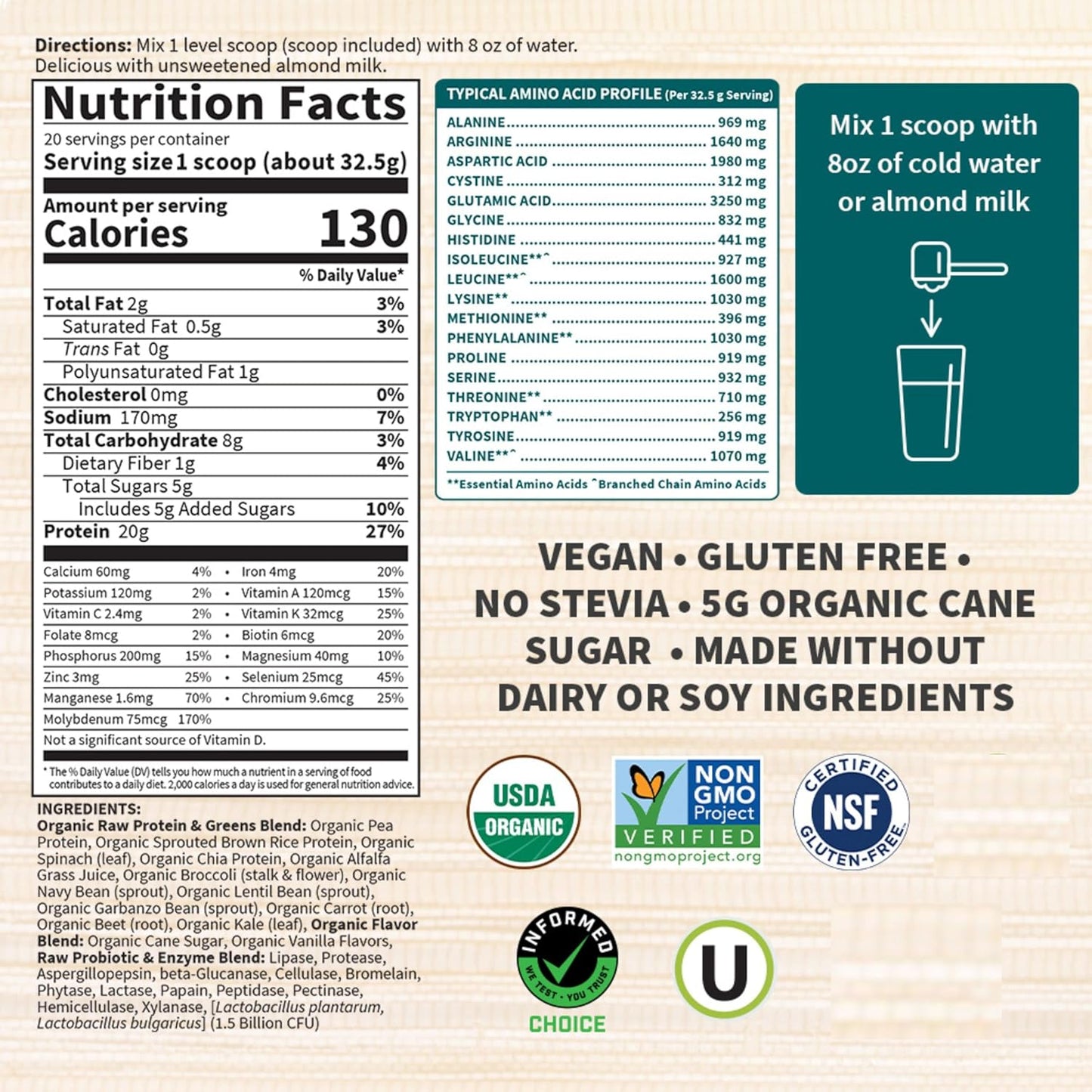 Garden of Life Raw Organic Protein & Greens Lightly Sweet, Vegan Protein Powder for Women and Men, Plant and Pea Protein, Greens, Probiotics, Gluten Free Low Carb Shake Made Without Dairy 20 Servings