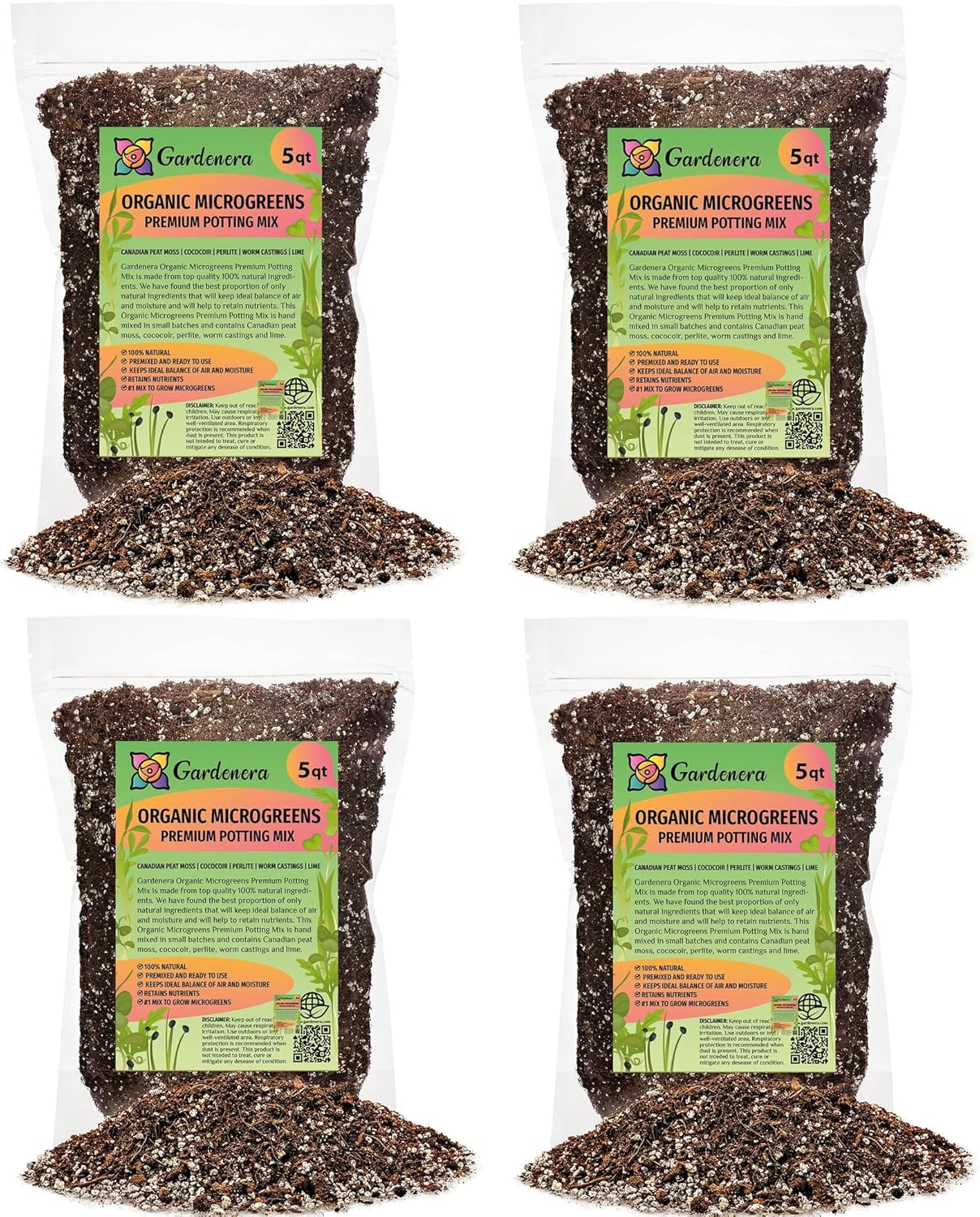 Organic Microgreens Premium Potting Mix - 20 Quart - Elevate Your Growing Experience with Gardenera's Expert Formulation - (4 Bags of 5 QT)