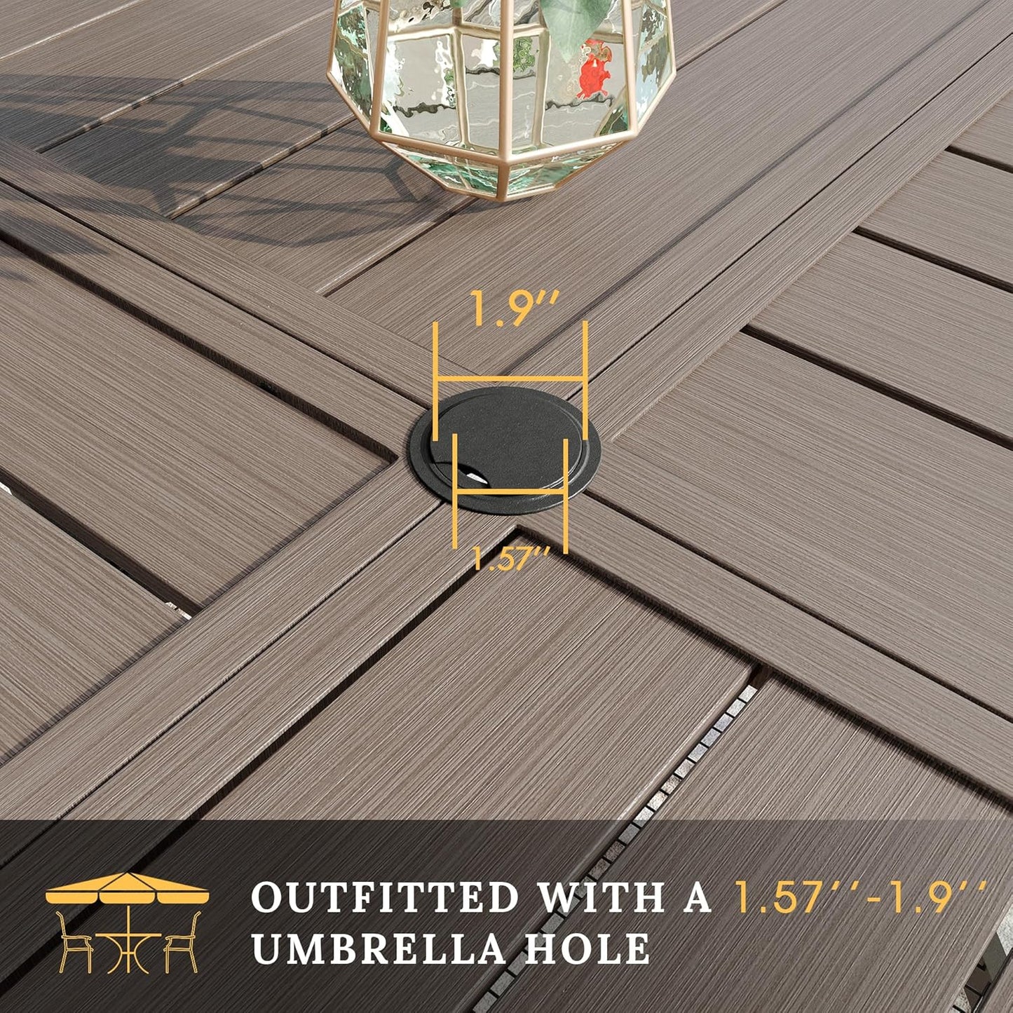 VICLLAX Round Patio Table with Adjustable Umbrella Hole for 4, All Weather Metal Outdoor Dining Table for Lawn Garden, 40.6" Outdoor Coffee Table, Grey Wood-Like Tabletop