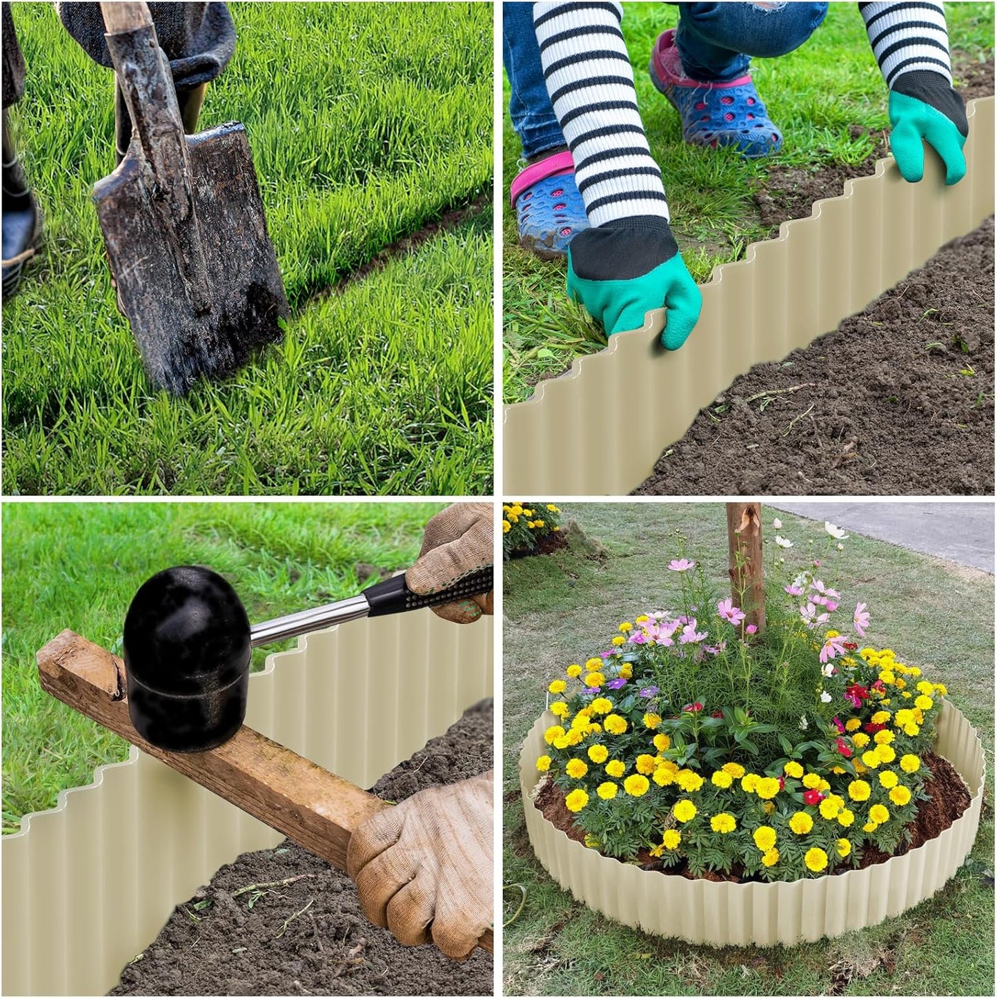 LAVEVE Corrugated Metal Garden Edging 10" x 20Ft, Landscape Edging Border for Lawn, Flower Bed, Garden Fence, Paver Edging (Cream)