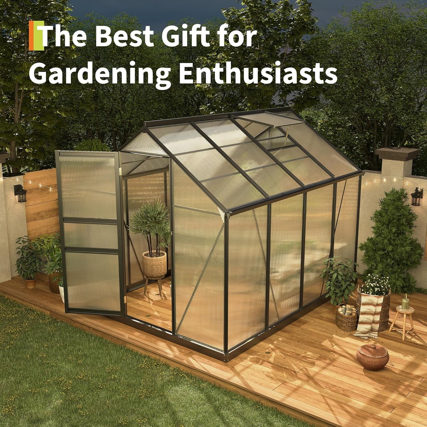 6*8 FT Outdoor Walk-in Greenhouse, Polycarbonate Green House, Heavy Duty Greenhouse with Vented Roof Window, Windproof Aluminum Frame, Suitable for Outside Gardening, Backyard, Patio