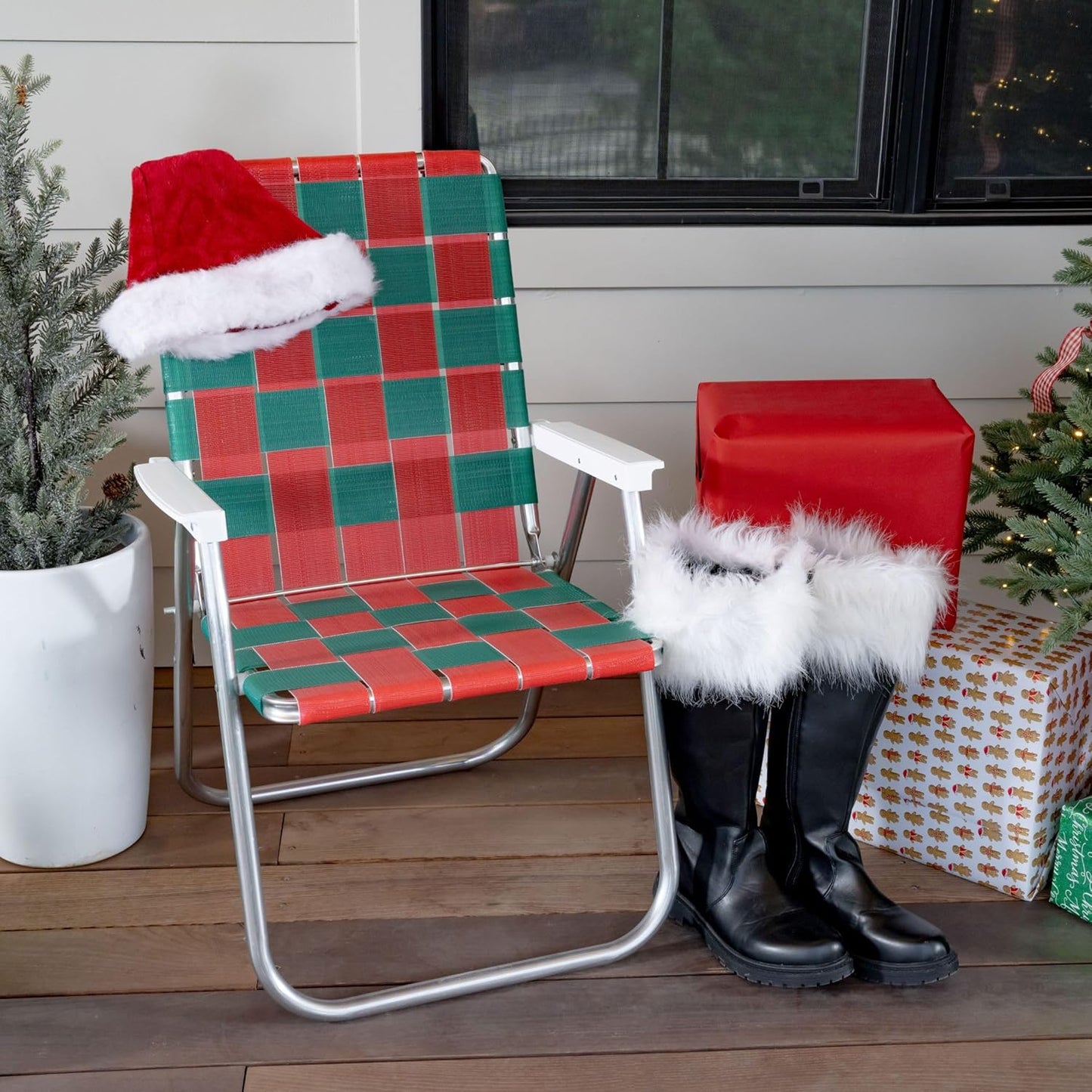 Lawn Chair USA Folding Aluminum Outdoor Patio Lawn Chair | Heavy-Duty Webbed Chairs for Camping, Sports, Beach, Yard & Tailgating | Lightweight Portable | Classic - Christmas Theme