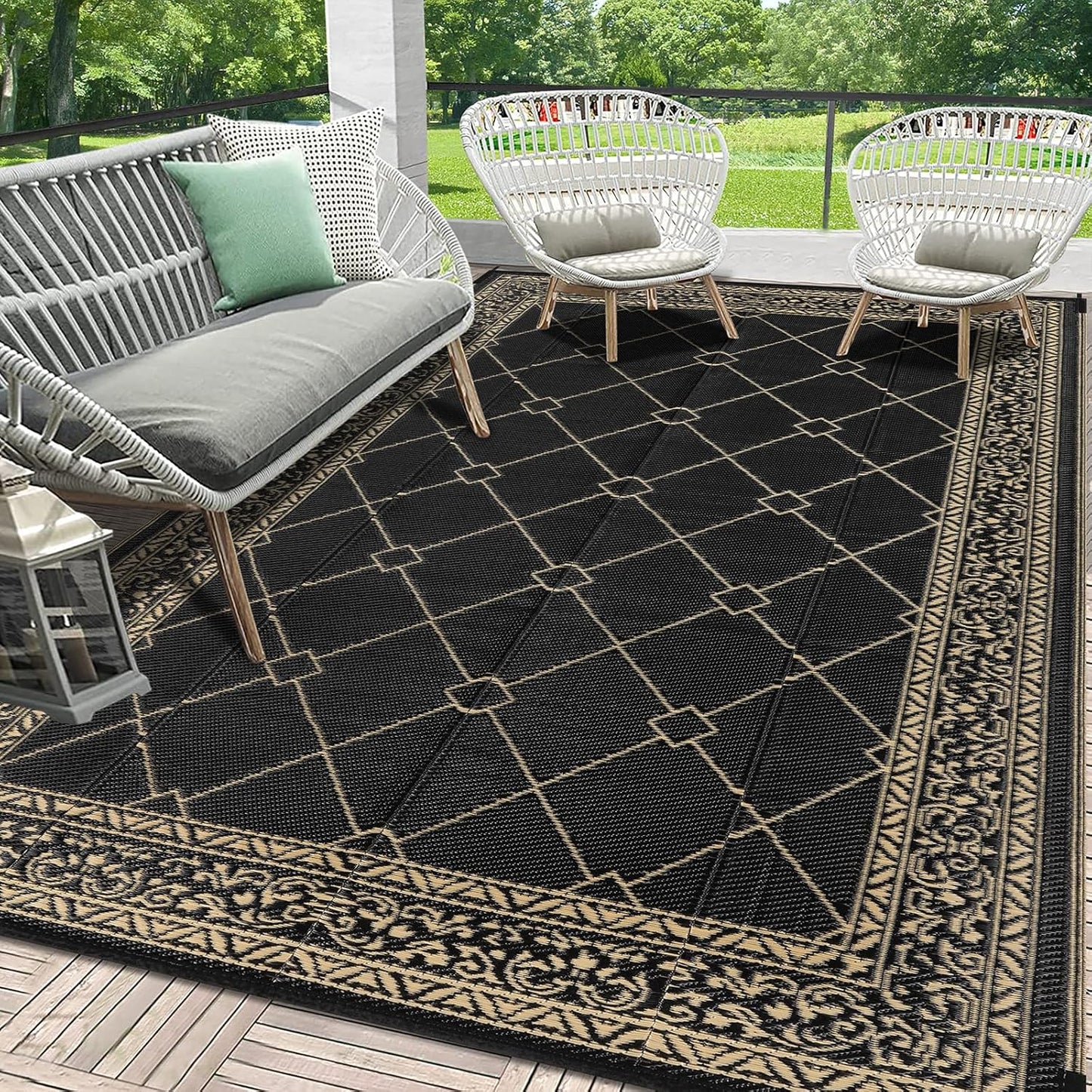 HEBE Outdoor Rug Waterproof 6x9, Reversible Plastic Straw Rug RV Camping Rug, Indoor Outdoor Patio Mat Clearance, Outside Carpet for Porch,Deck,Camper,Balcony,Backyard,Picnic