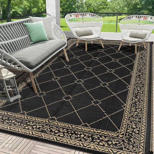 HEBE Outdoor Rug Waterproof 6x9, Reversible Plastic Straw Rug RV Camping Rug, Indoor Outdoor Patio Mat Clearance, Outside Carpet for Porch,Deck,Camper,Balcony,Backyard,Picnic