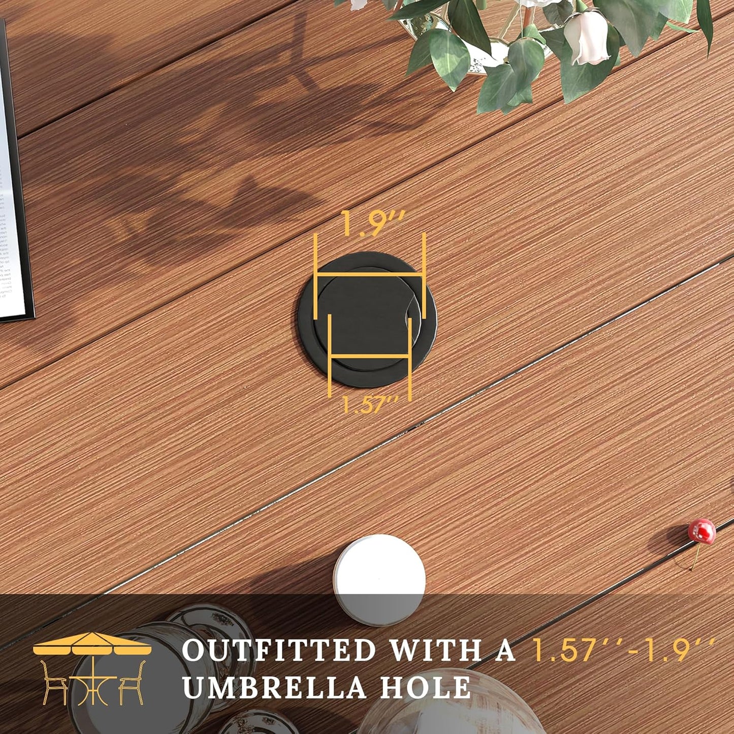 VICLLAX 11 Pieces Patio Dining Set for 10, Outdoor Furniture Set Includes 60" Round Outdoor Table and 10 Lawn Stackable Chairs, Walnut Wood-Like Tabletop and Brown Fabric