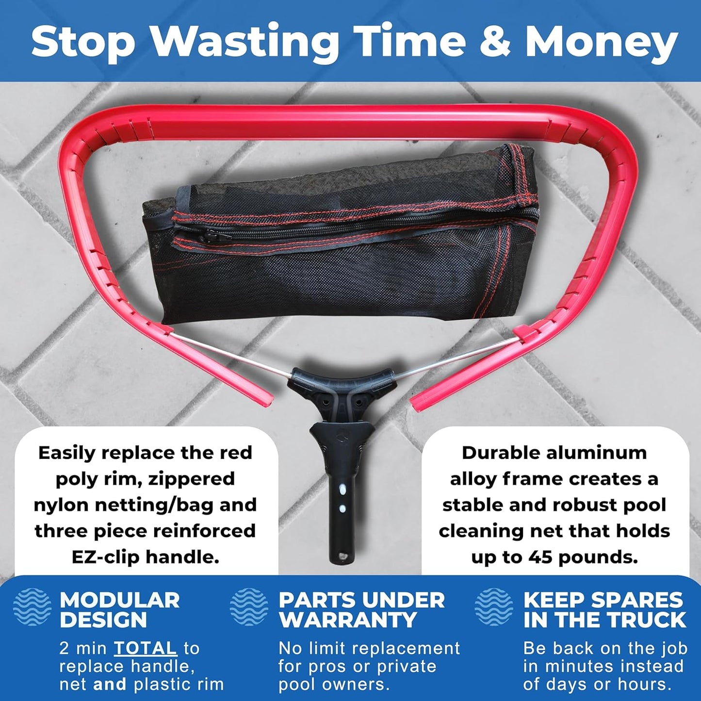 ProTuff 19" Fine Pool Nets for PROS – 6 Pack – “490 Promise” Unlimited, Unconditional Replacement - 3X Faster Than Vacuums – Wide Pool Skimmer Net with Deep Bag for Easy Maintenance of Leaves & Debris