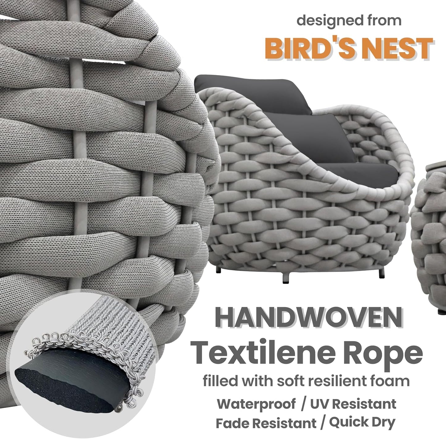 Aluminum Outdoor Couch Set: 6 Pieces Woven Rope Patio Conversation Set - Metal Modern Porch Furniture Sofa Set - All Weather Assembled Deck Seating for Courtyard Backyard Rooftop Hotel Resort