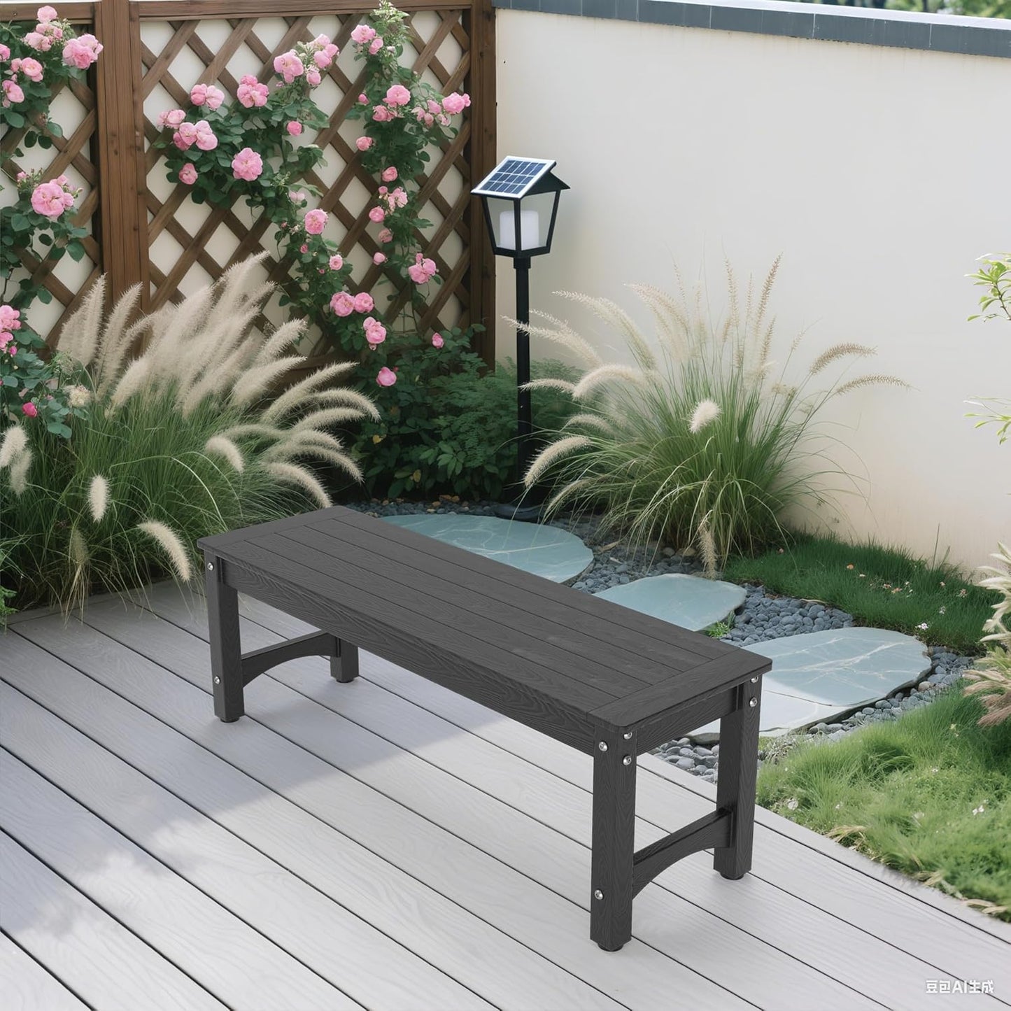 51" HIPS Outdoor Bench Weatherproof,All-Weather 2-Person Patio Dining Bench Holds up to 800LBS,Poly Lumber Garden Bench,Never Rot or Fade, Park Bench with Wood Grains for Porch, Garden, Deck, Entryway