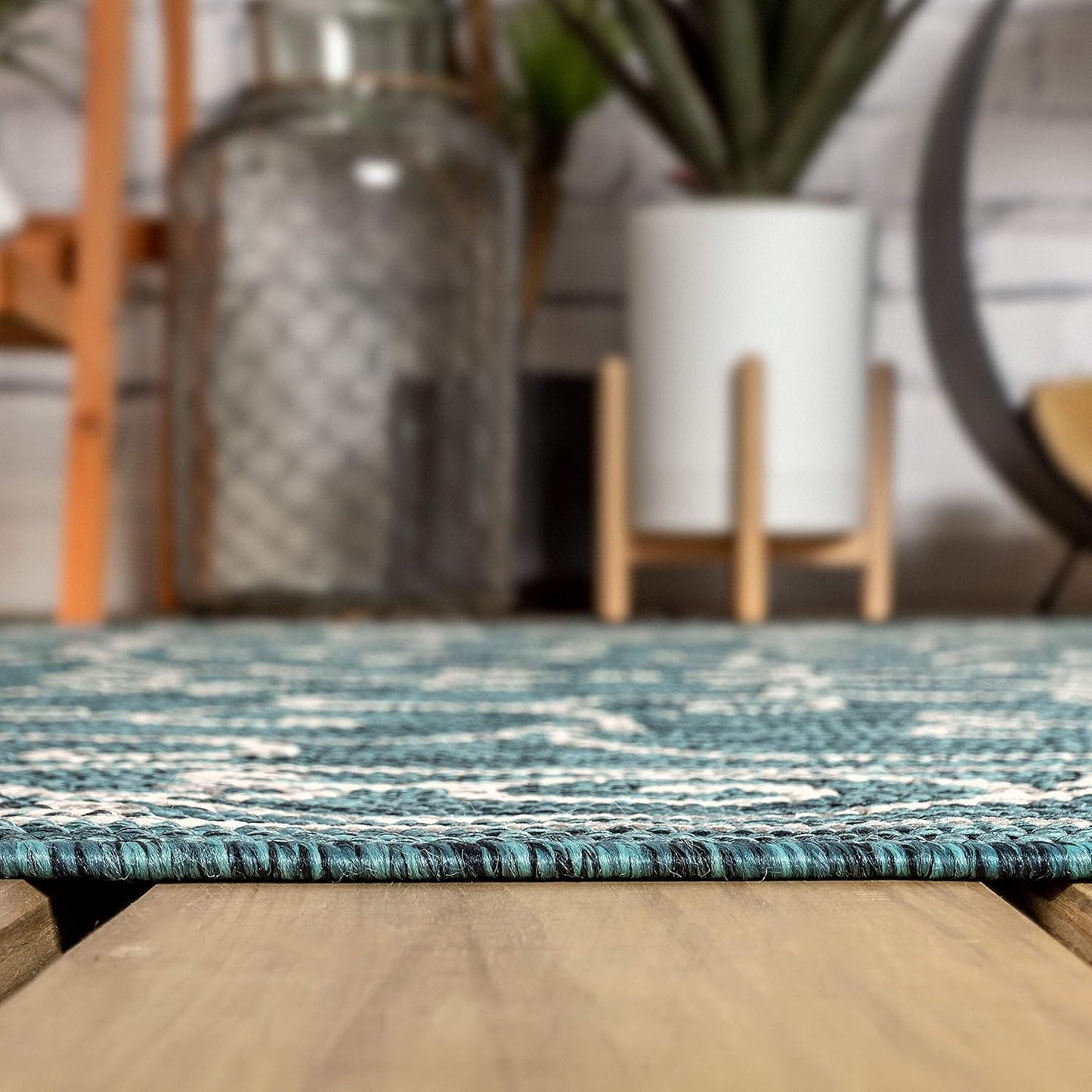 JONATHAN Y SMB106F-8TGN Charleston Vintage Filigree Textured Weave Teal/Gray 8' Octagon Indoor/Outdoor Area Rug, Non-Shedding, Stain Resistant,Fade Resistant, Easy-Cleaning for Backyard Patio, Porch
