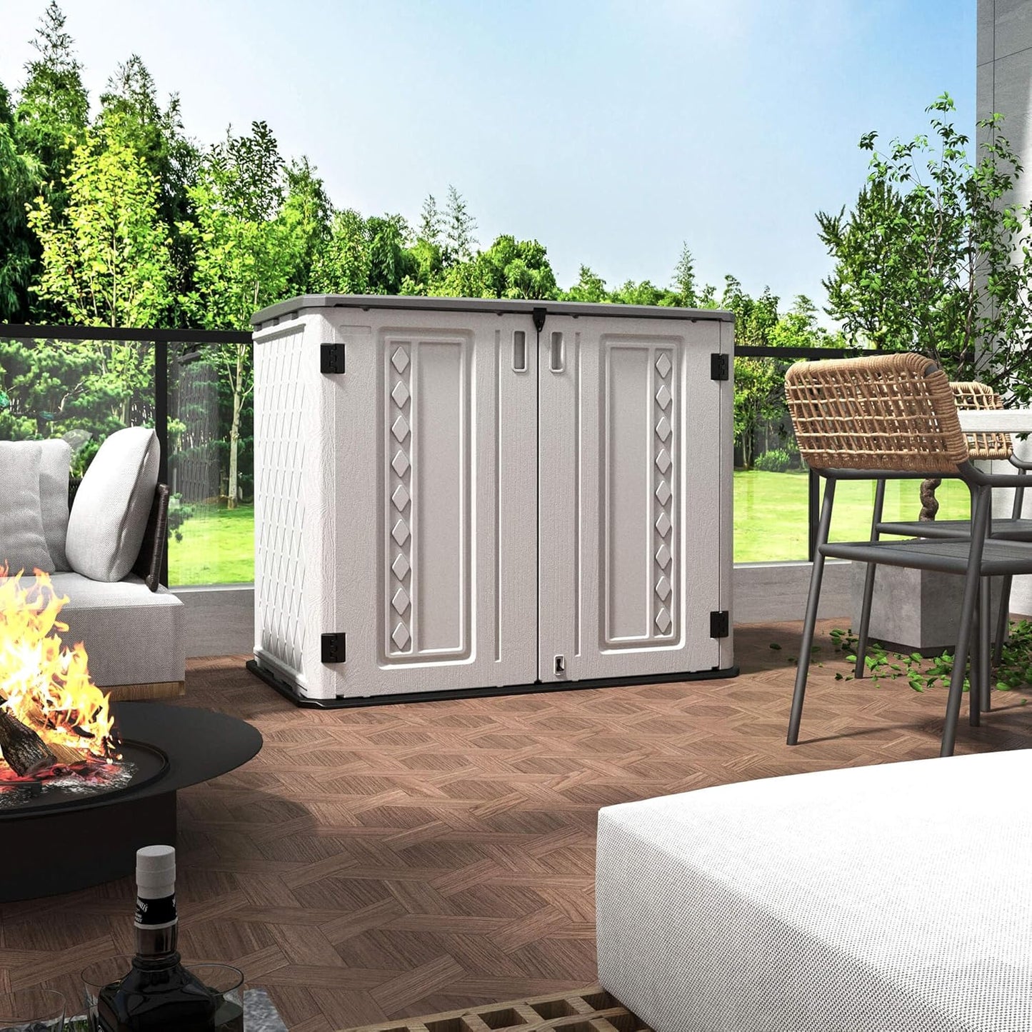 HOMSPARK Storage Shed Weather Resistance, Multi-Purpose Outdoor Storage Cabinet Waterproof, Outdoor Storage Cabinet for Garbage Cans, Lawnmower, Garden Accessories (Off White, Standard-26 cu ft)