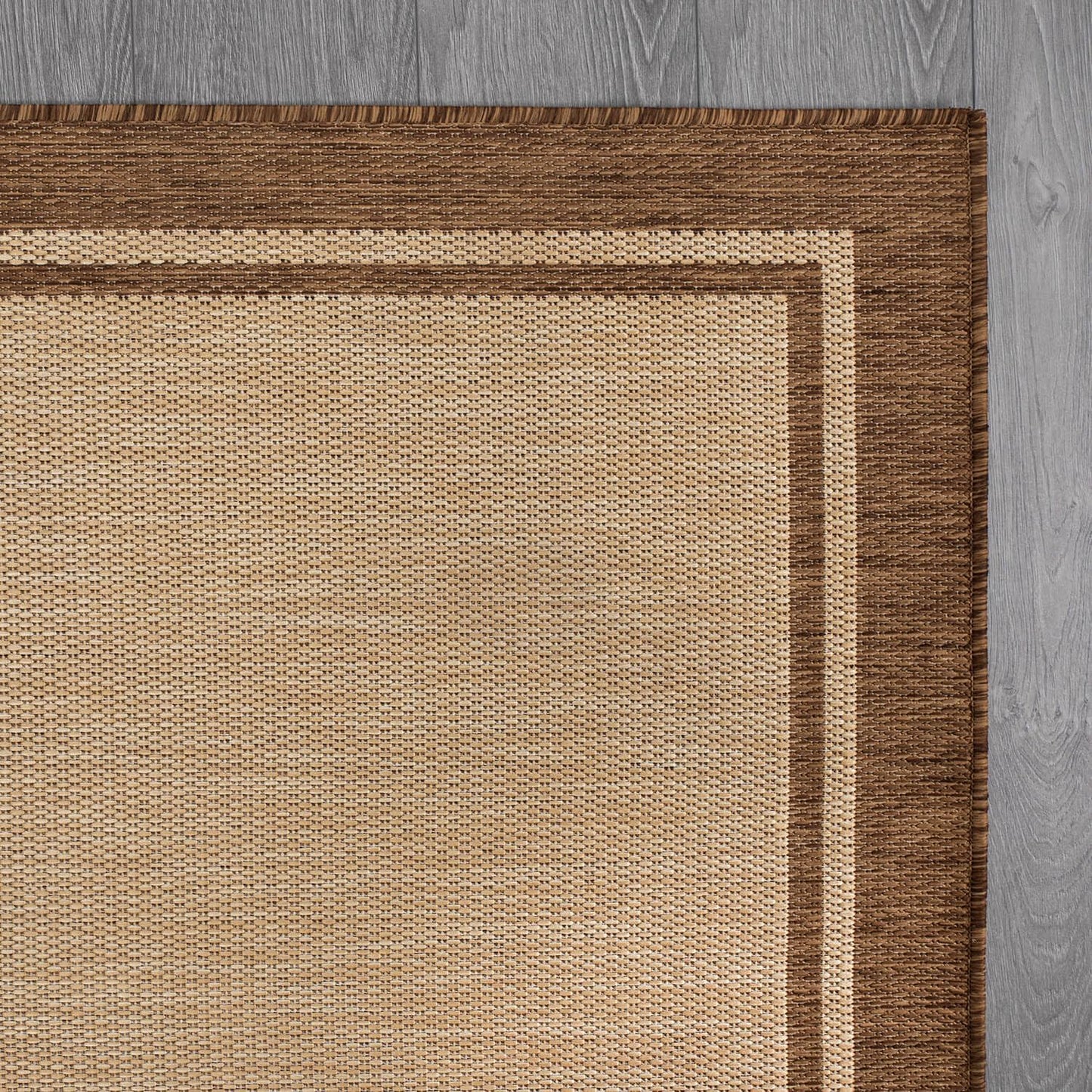 CAMILSON Outdoor Rug 9x12 Bordered Natural Brown Modern Area Rugs for Indoor and Outdoor Patios, Kitchen and Hallway Mats, Washable Porch Deck Outside Carpet (Border Jute, 9 x 12)