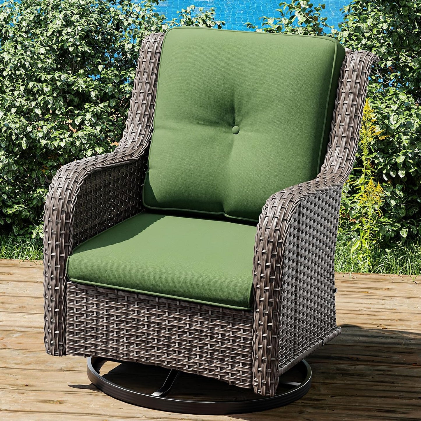 Joyside Outdoor Swivel Rocker Patio Chair - Outdoor Wicker Glider Rocking Chair with Olefin Fabric Cushions Suitable for Porch Deck and Backyard(Mixed Grey/Green)