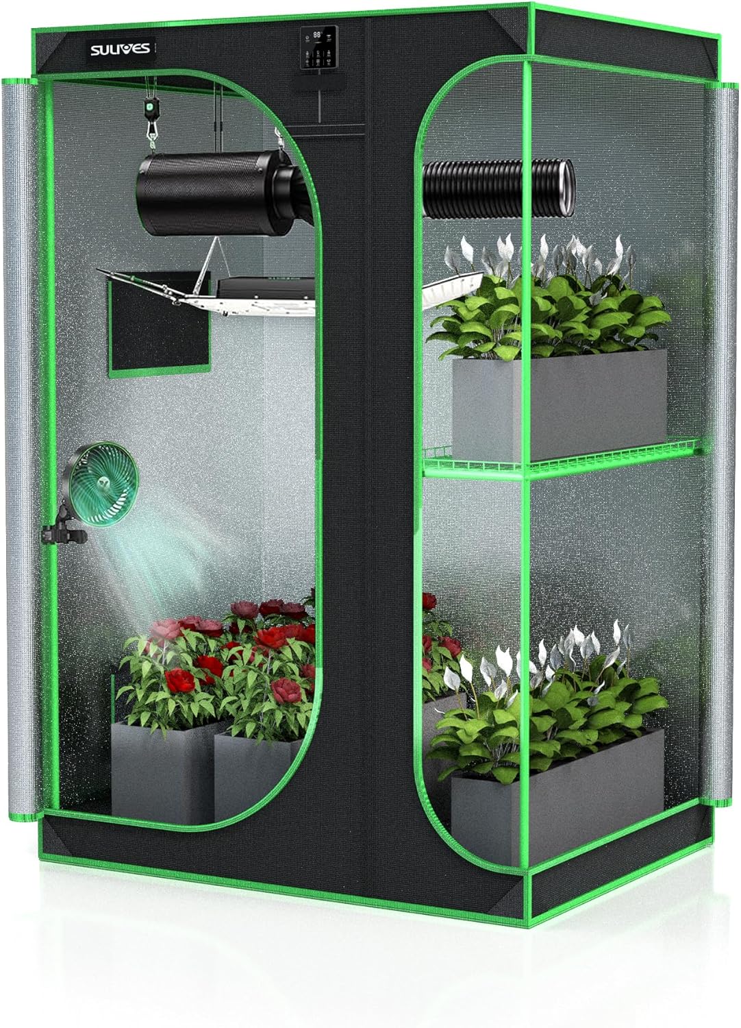 SULIVES Grow Tent, 48" Lx36 Wx72 Indoor Hydroponic Water-Resistant System with Removable Floor Tray and Observation Window, Easy Setup,600D Mylar Hydroponic Dark Room for Indoor use.