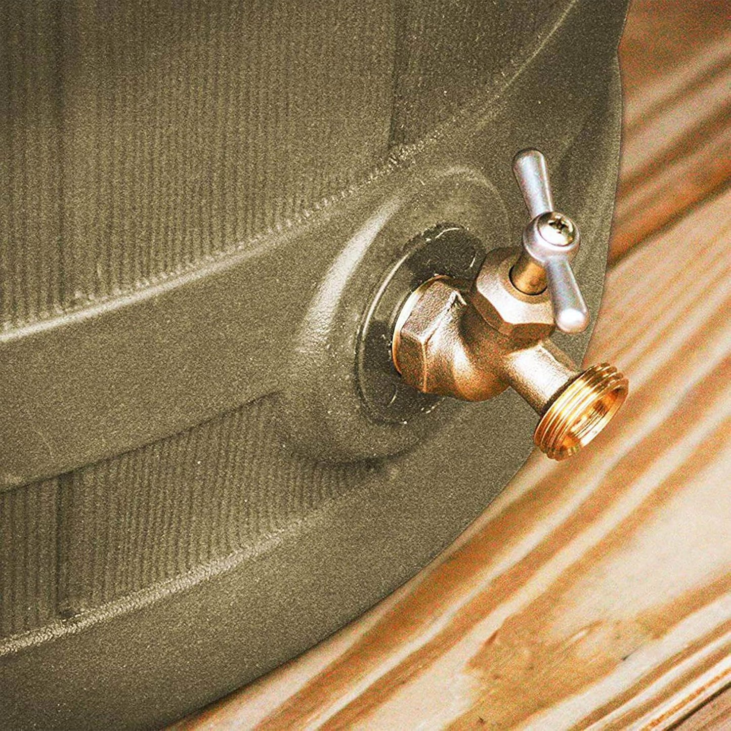 Good Ideas Rain Wizard 50 Gallon Plastic Outdoor Home Rain Barrel Water Storage Collector with Brass Spigot and Flat Back Design, Khaki (3 Pack)