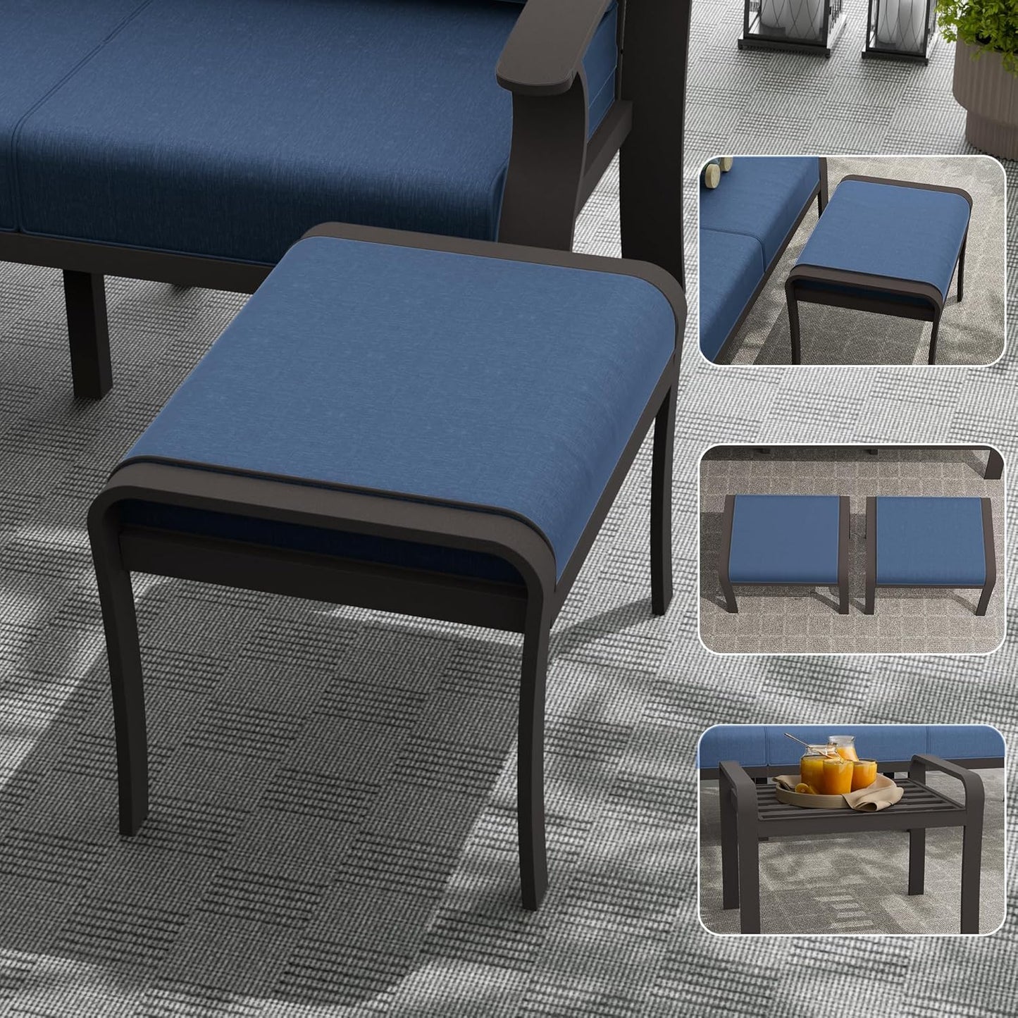 Aluminum Patio Furniture Set, 10 Seats Outdoor Patio Conversation Set with Swivel Chair Modern Metal Patio Sectional Sofa with Coffee Table for Patio, Backyard(Navy Blue).